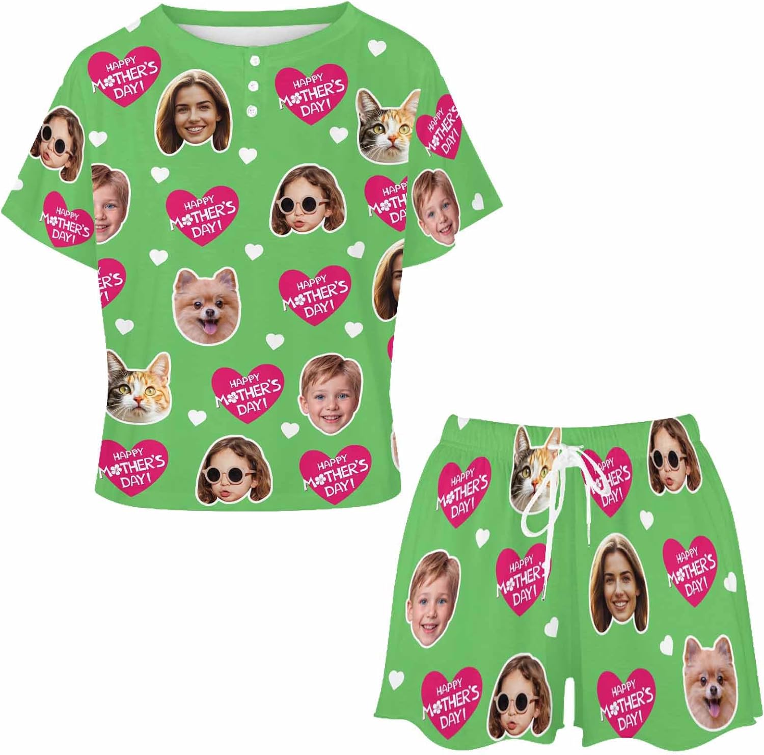 Artsadd Custom Short Pajamas Set With Photo, Women Personalized Lounge Set, Funny Face Printed Sleepwear, Soft Tracksuit Gift - Image 4