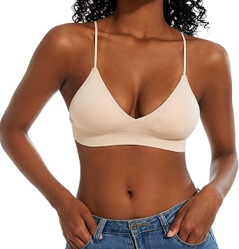 Seamless Bra for Women Low Back Bralette Wirefree Spaghetti Bra with Padded Removeable