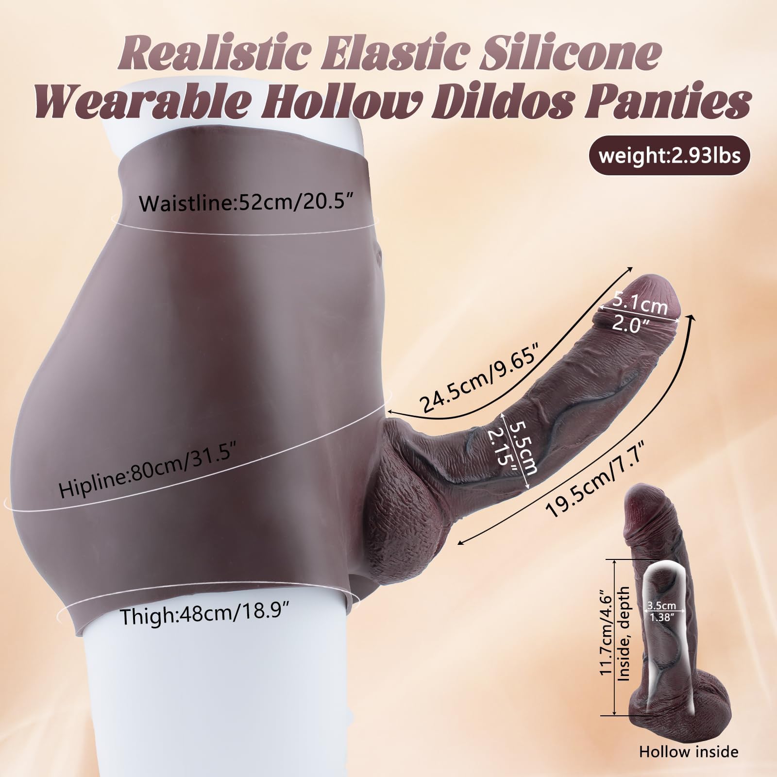 Tacchi di Silicone per Strap On 9.76in con Cintura Elastica, Dildo Realistico Nero per Uomini Gay, Panties con Ingranaggio per Gioco Anal e Coppia, Seta Flessibile per Uso Intimo