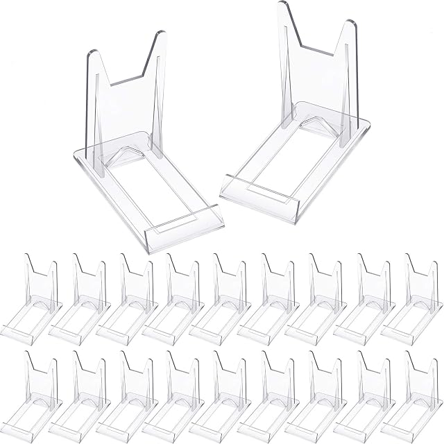 Zonon Acrylic Plate Stands Plastic Display Holders Picture Plate Holders Clear Mini Easels Stands to Display Pictures or Plate for Home Office Supplies Festival Party Decoration (20 Pieces)