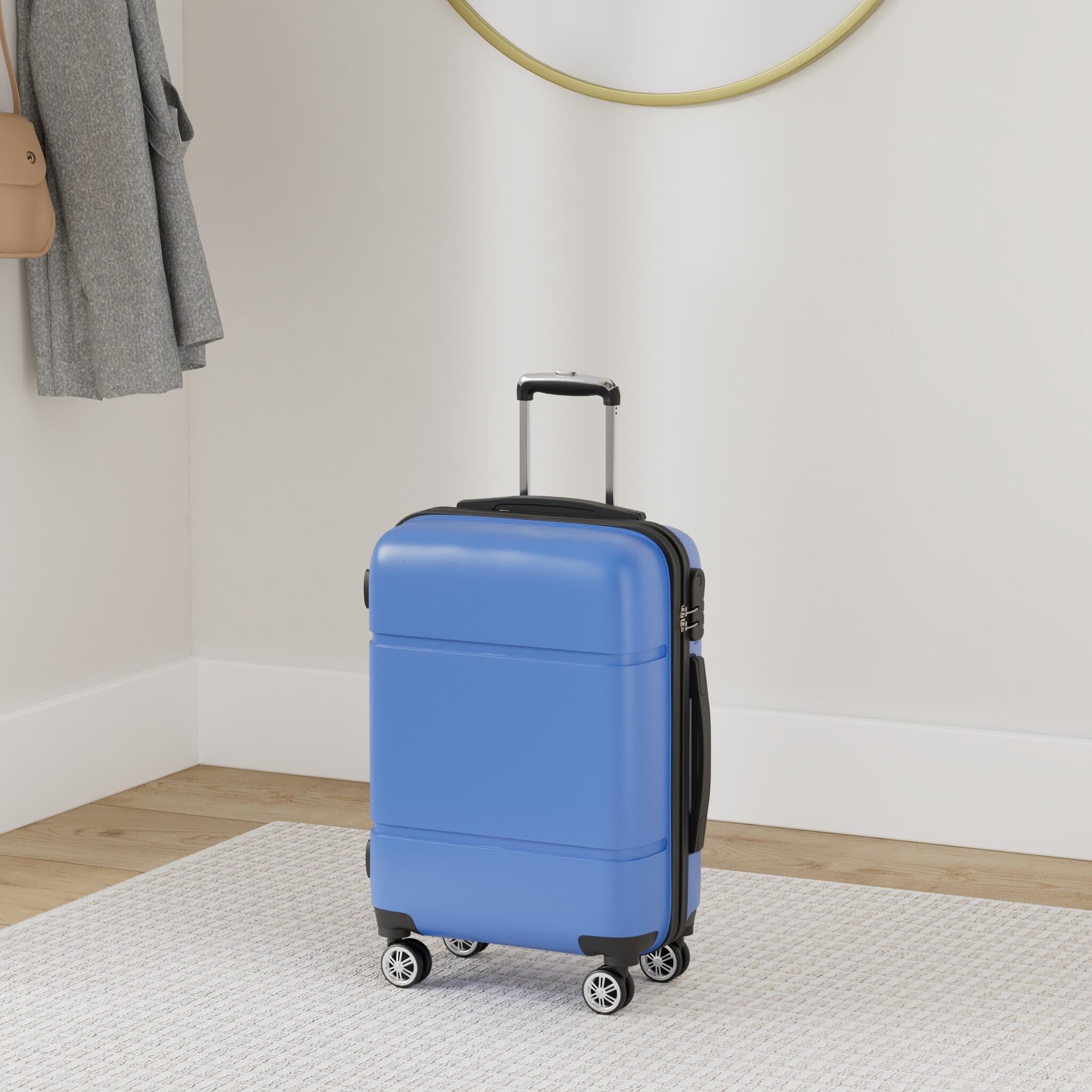 KONO Reisekoffer Handgepäck Koffer mit Rollen Hartschale Trolley 55x38x22cm 33 Liter Leichtgewicht ABS Navy Blau