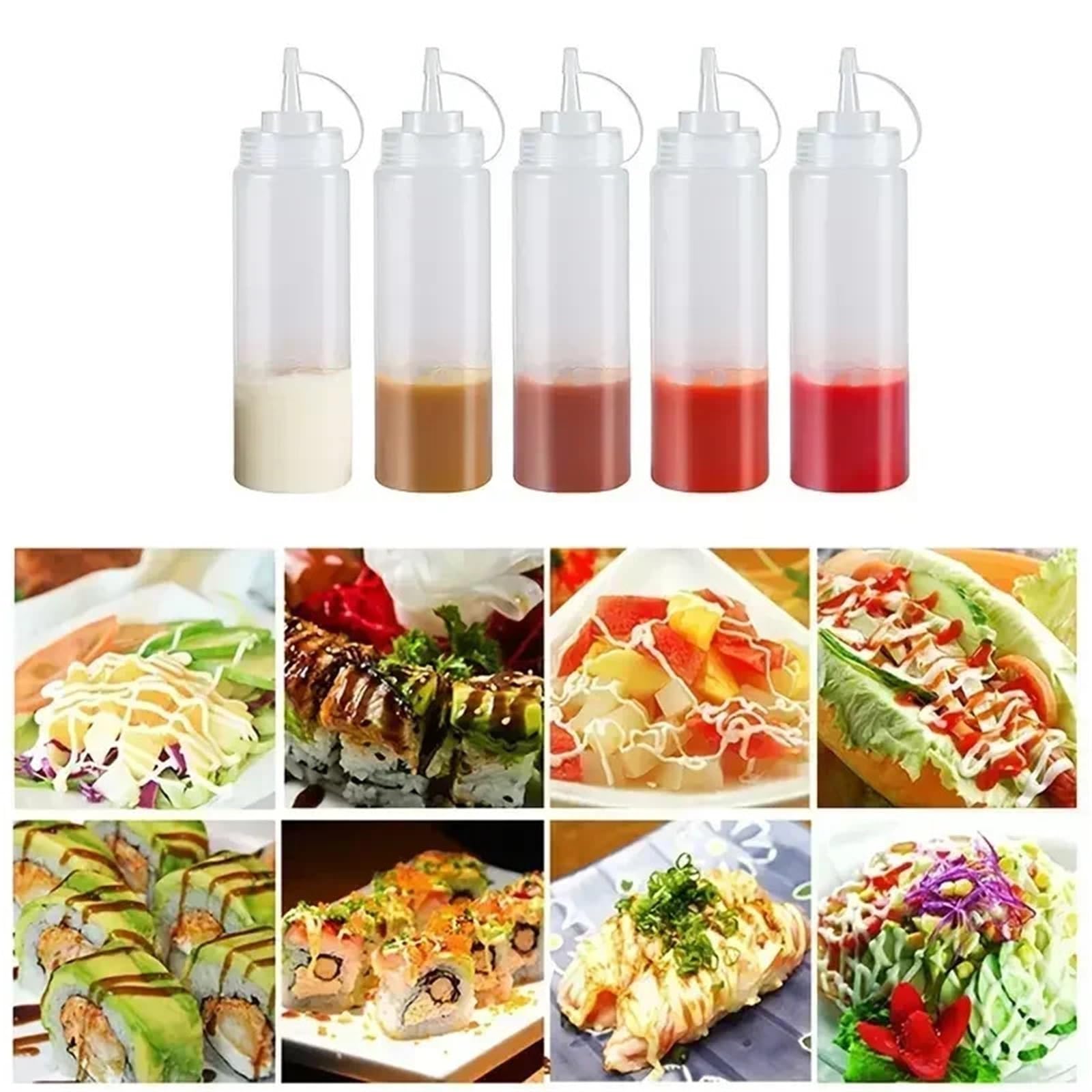 10 pezzi Ketchup Salse BBQ Bottiglia di olio d'oliva Bottiglie condimenti grandi da spremere con ugelli Dispenser Salsa Gadget cucina per Condimenti(450ml)