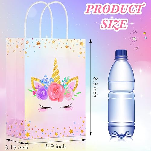 Miniatura 3 de 16 bolsas de unicornio con asas, bolsas de regalo de unicornio para regalos de fiesta de cumpleaños (8.27 x 5.9 x 3.15 pulgadas, para niñas)