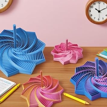 3D Printed Expanded Sensory Fidget Star, Spiral Honeycomb Hexagon Stress Relief Fidget Toy with Handle, Vertical Silky Design, Push Play Spinner, Christmas Birthday Gifts for Adults (Colorful, 9cm)