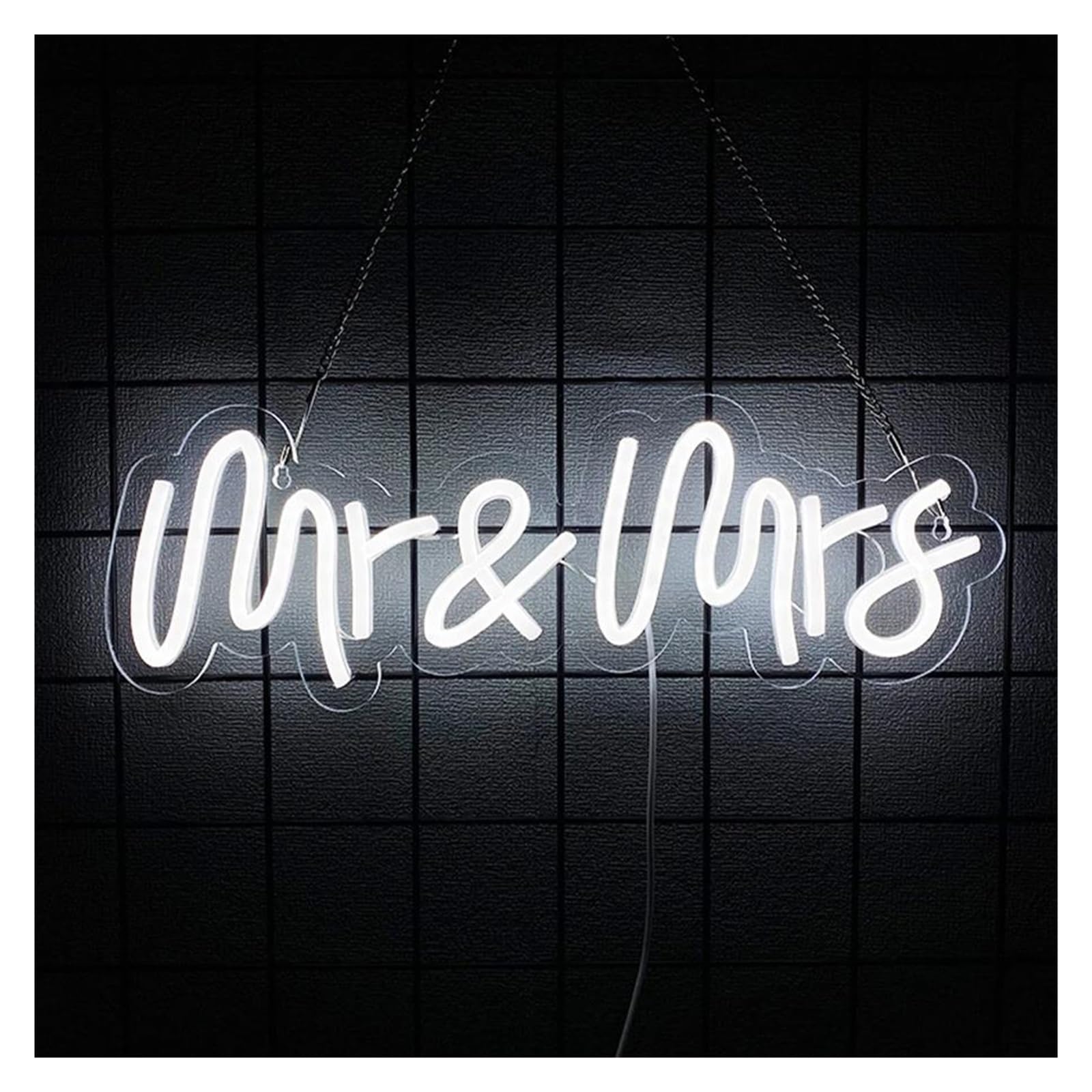 SHOUXI Sign Lamp Mr & Mrs Neon Sign Light Dimmable USB Powered for Wedding Engagement Anniversary Living Room Holiday Wall Decor 40cmx14cm