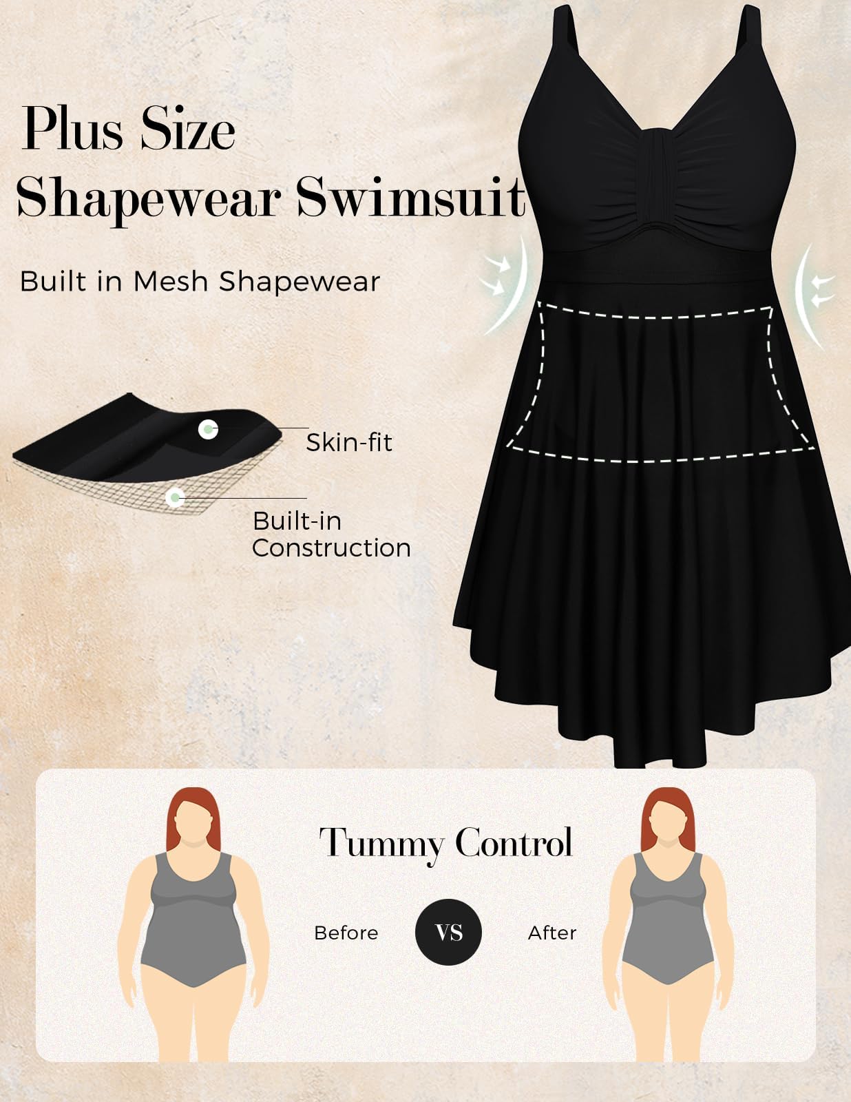 Hanna Nikole Damen GroßE GrößEn Badekleid Einteiler Bauchweg Badeanzug Shape Bademode GerüSchter Schwimmanzug Weiche Strandmode Mit Badeshorts &Verstellbarer Schultergurt