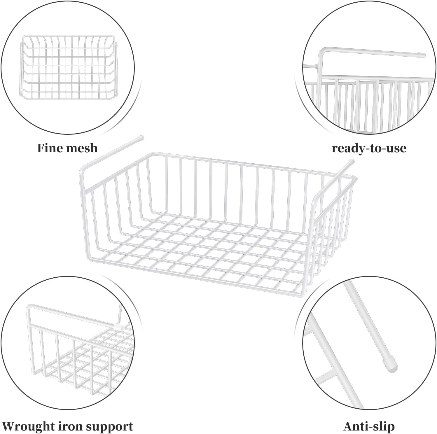 SUFAUY 6-Pack Under Shelf Basket Storage, Wire Shelves for Storage and Organization, Under Cabinet Paper Plate Dispenser Organizer Holds up to 22lbs for Pantry Closet, 10.6“d x 16" w, White