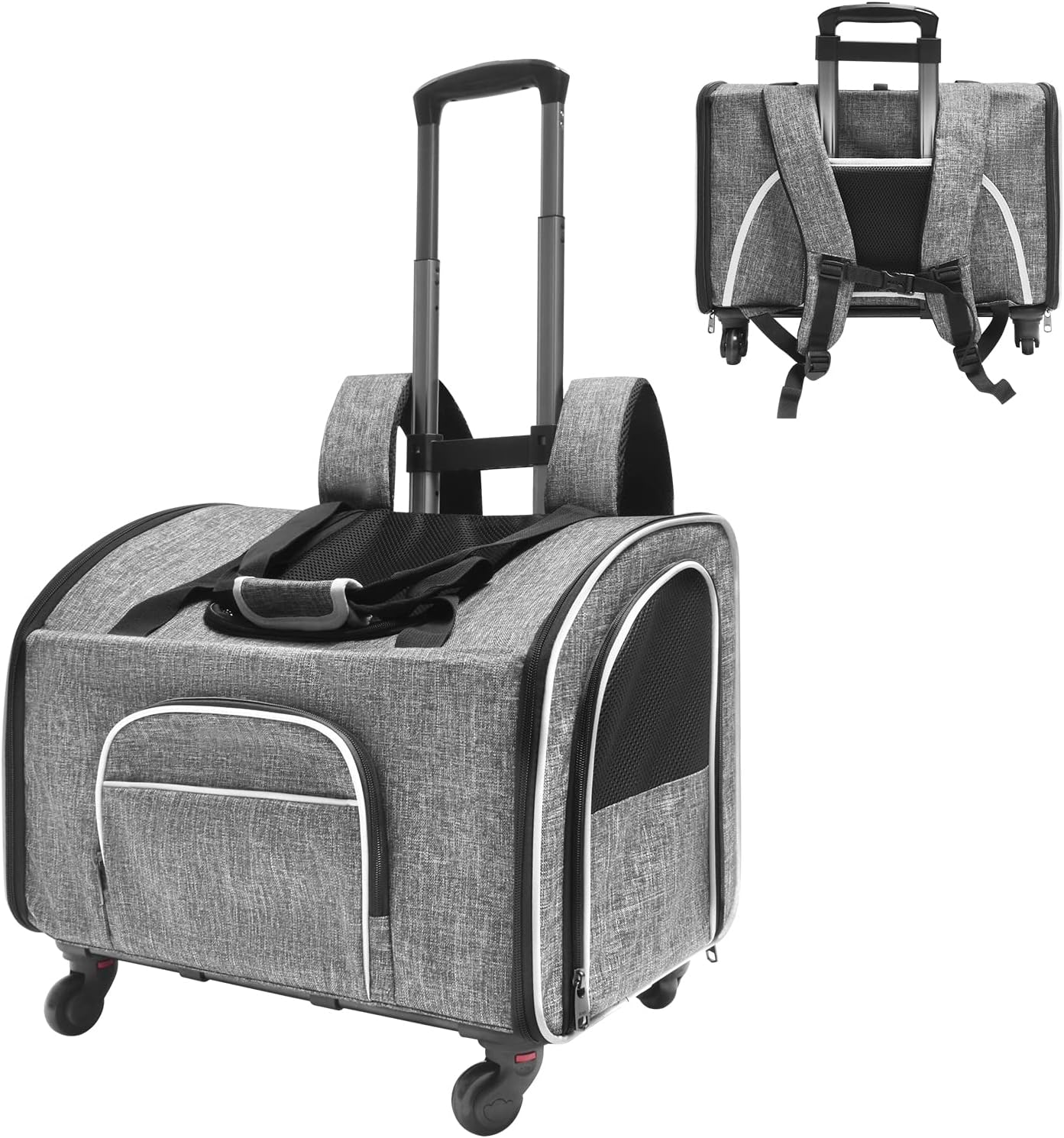 Pet Backpack with Wheels for Small Dogs and Cats Under 20lb Pet Rolling Carrier Large Space and Good Ventilation