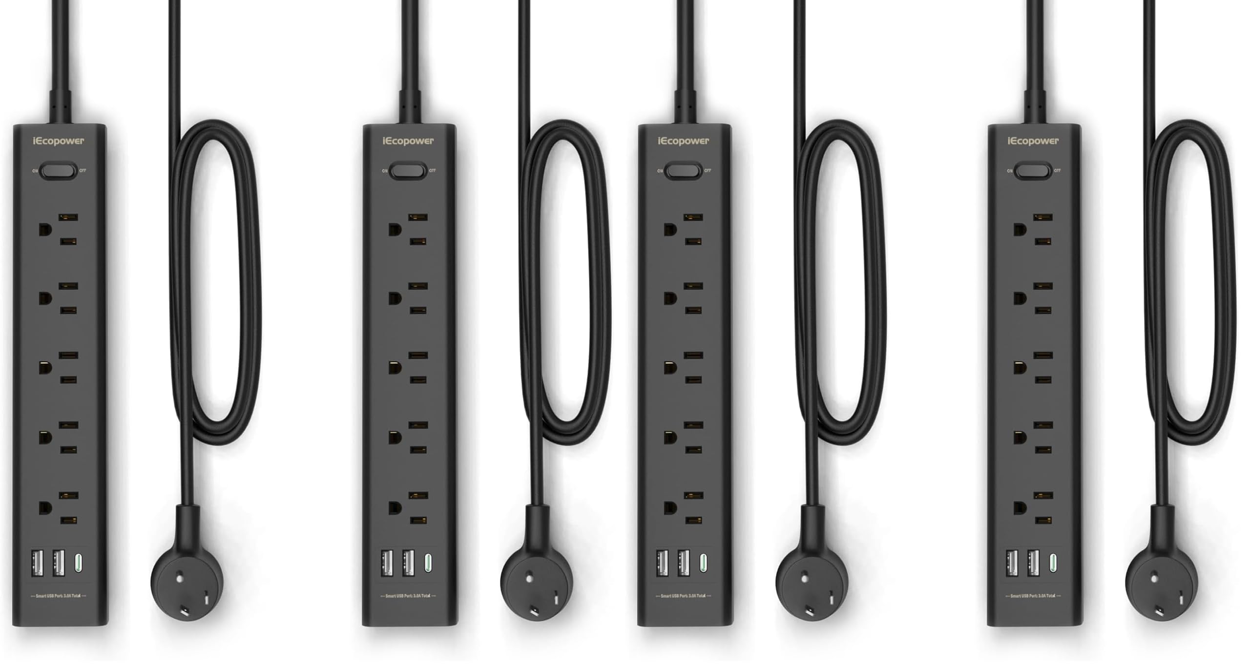 2 Pack Power Strip Surge Protector-5 Widely Spaced Outlets 3 USB Ports(1 USB C Port),1250W/10A with 5Ft Extension Cord, Power Strips with Surge Protection, Wall Mount for Home Office,Black — Amazon image 8