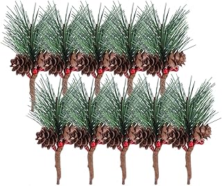 HEALLILY Artificial Pine Cone Picks Christmas Berries Pine Picks Needle Pine Picks Stems with Red Berries Pinecones for Xmas Holiday Party Home Christmas Tabletop Tree Flower Arrangements