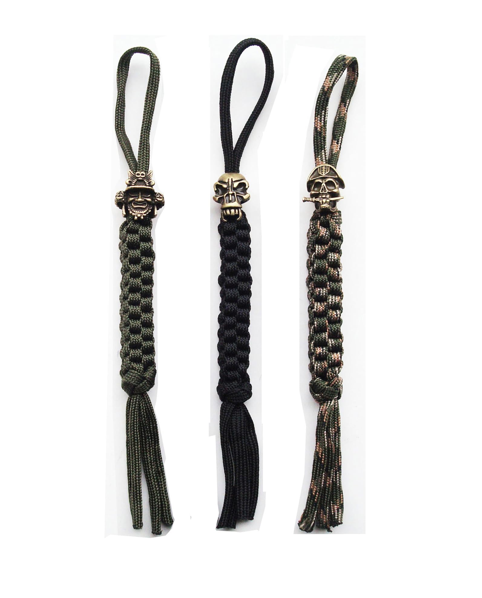 Paracord Pocket Knife Lanyard with Alloy Skull Beads,Handcrafted Lanyards Pendant for Folding Knife,Outdoor Gear,Zipper Pulls,Keychains,Camera,Cell,3 pcs