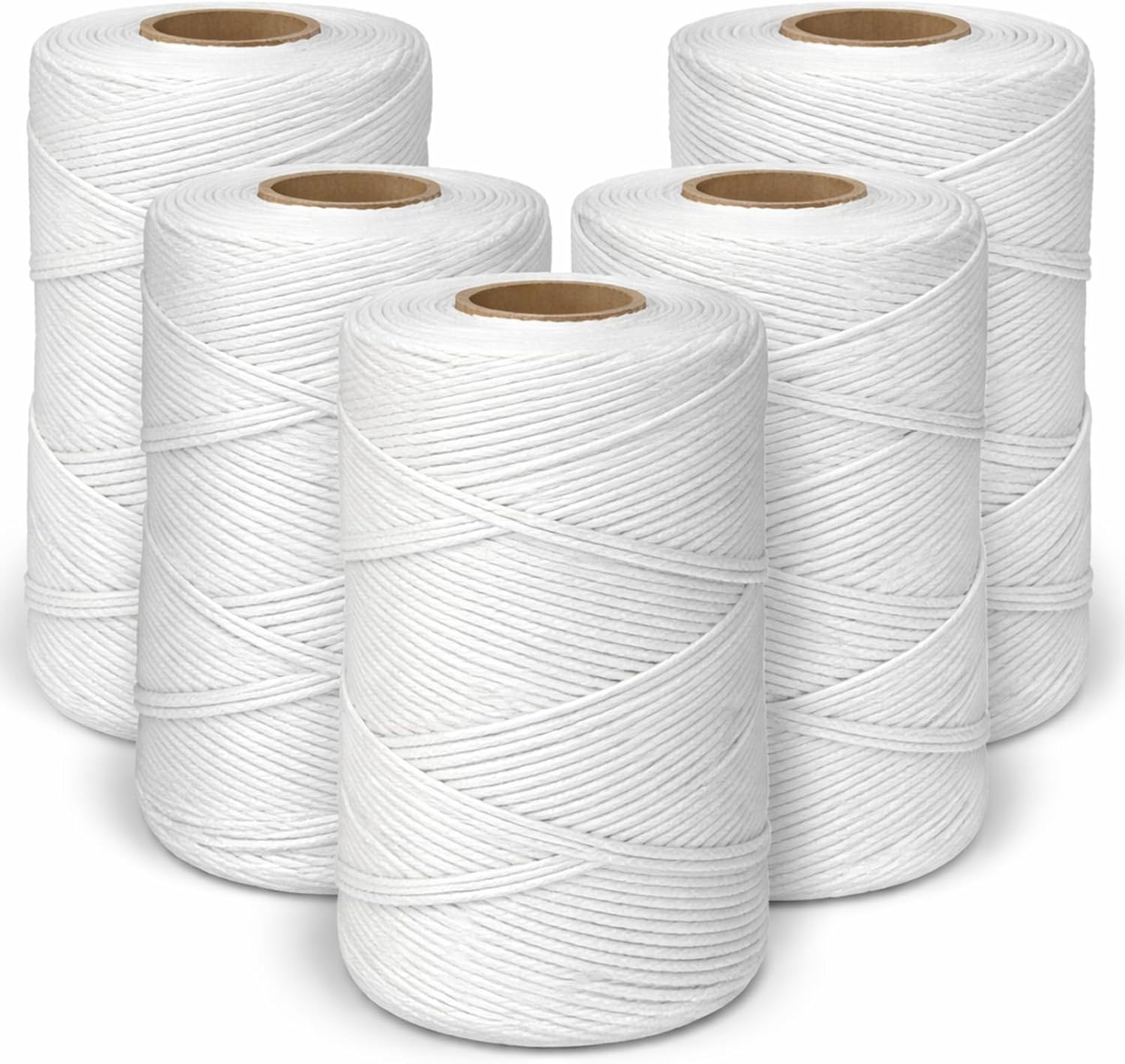 6 Pack 9-Ply Waxed Twine 160 LBS Tensile Strength 656 Feet Per Roll Polyester White Wax Lacing Cord Heavy Duty Twine String Cable for Indoor Outdoor Garden Tie Down Use