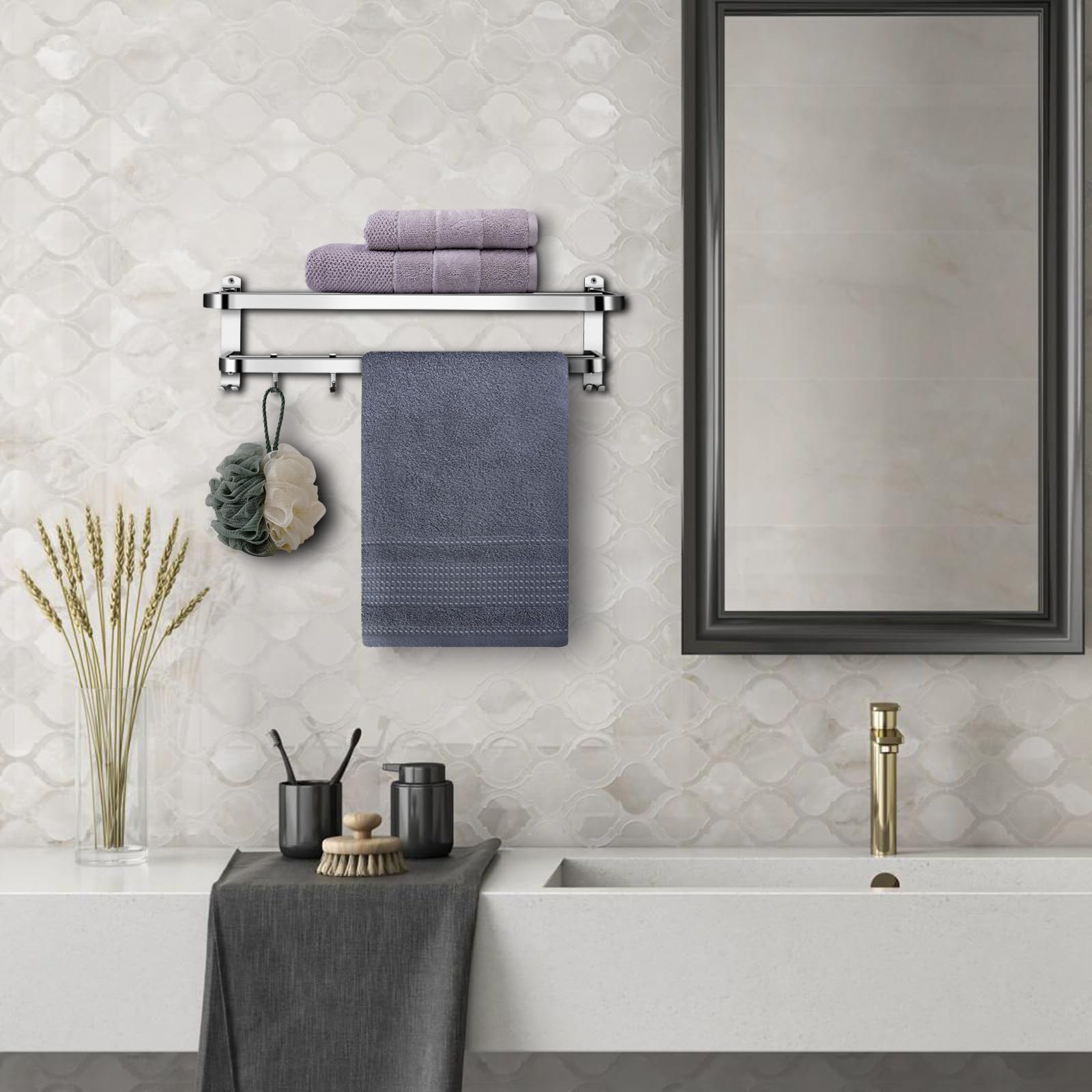 JiGiU Toalleros de Baño Doble Toallero de Barra Cepillado 60cm