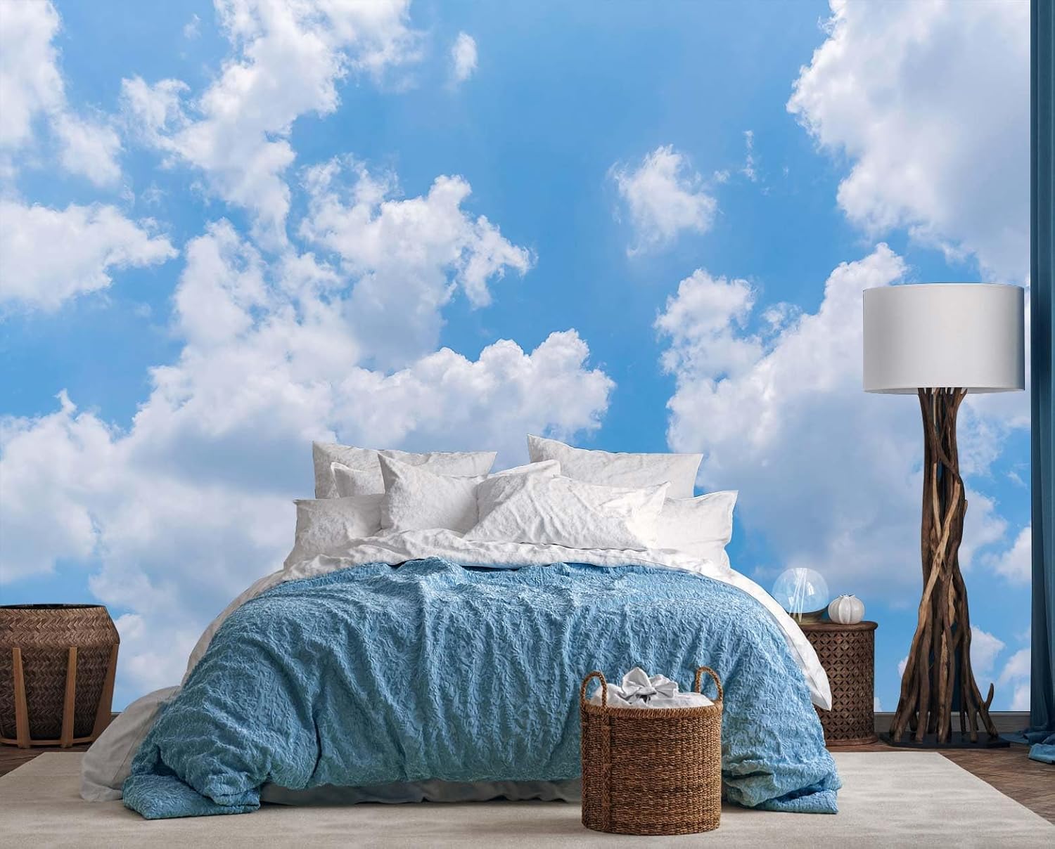 Clouds Wallpaper for Ceiling Blue Sky and White Cloud Wall Mural for Living Room Bedroom Bathroom(Not Self-Adhesive) Mural-027 170" x 120"