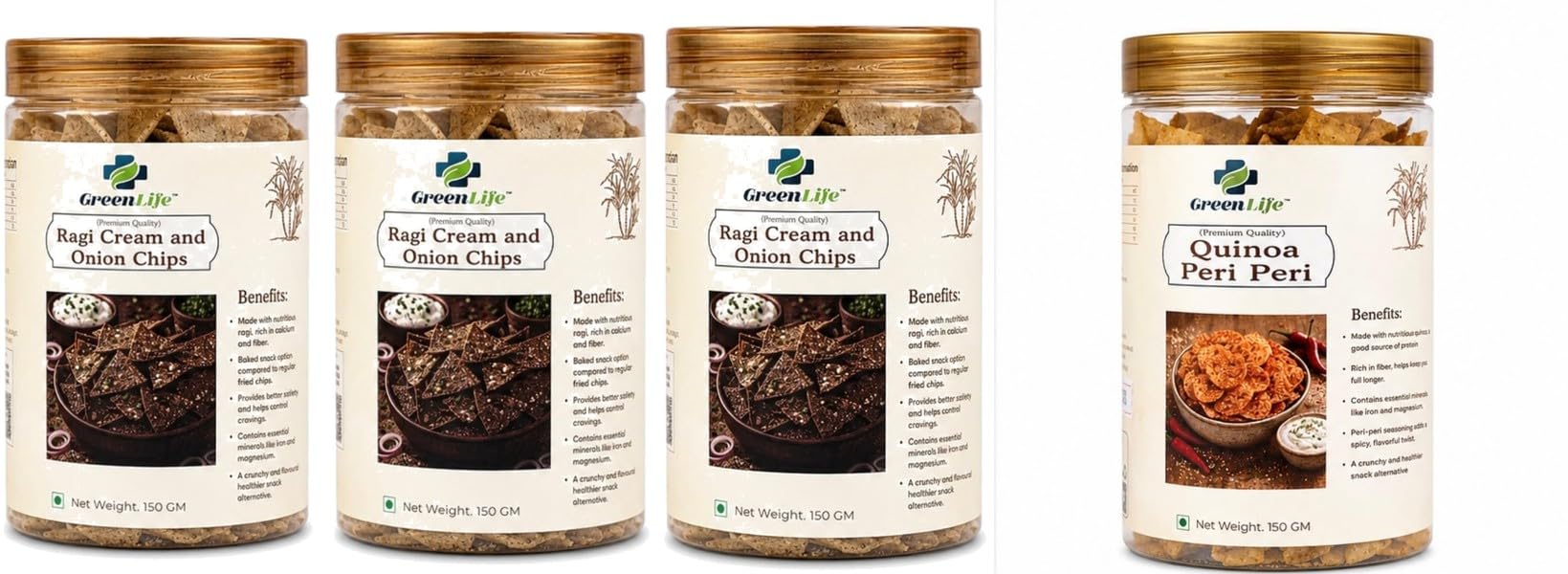 Black Pepper Makhana | Roasted Fox Nuts | 100gpack of 3Quinoa Peri Chips | Spicy Baked Quinoa | 150g | GreenLife Combo | Total Weight 250g | Assorted f-image-28