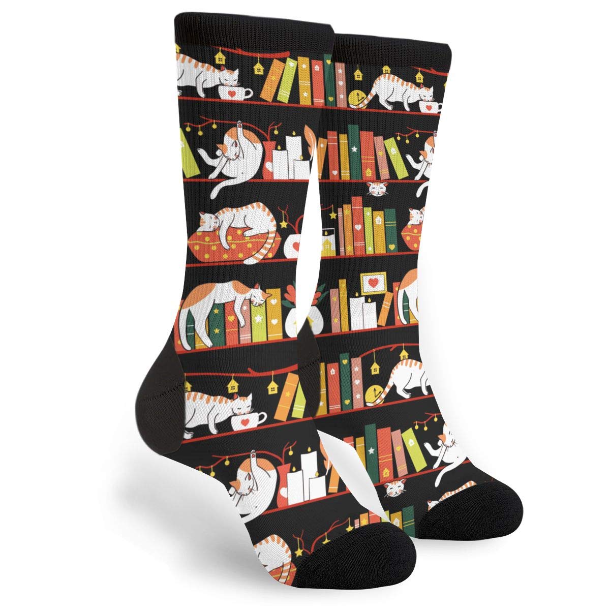 Wpamlrta Unisex Library Cat Socks Running Socks Funny Novelty Crazy Crew Men's Women's Casual Dress Socks