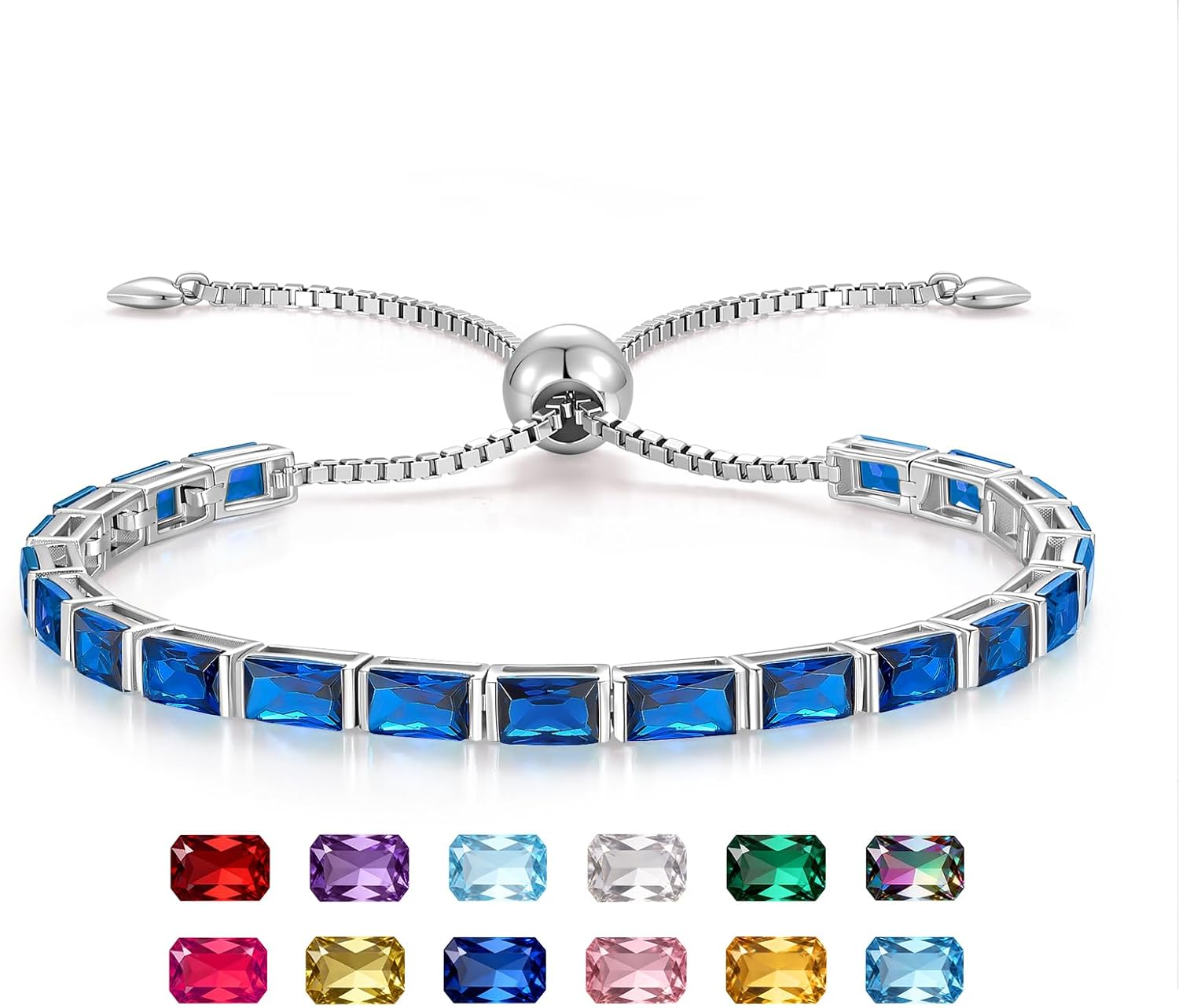 Radiant Cut Birthstone Tennis Bracelets for Woman, Adjustable 6-9 Inches Hypoallergenic Sterling Silver Bracelets, Anniversary/Birthday/Valentine's Day Gifts for Women