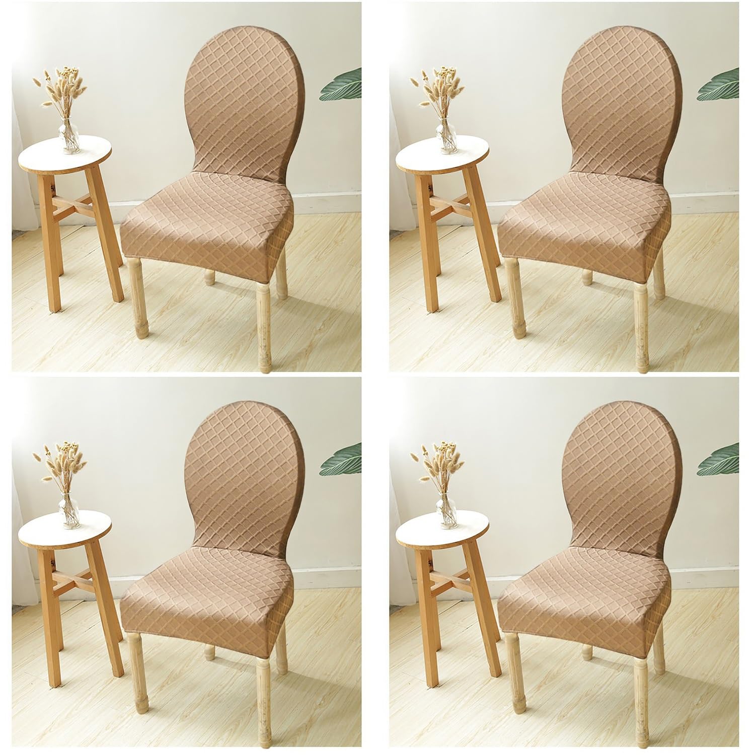 4er Set Stuhlhussen mit runder Rückenlehne, für Esszimmerstuhl aus Holz, passend für die meisten Standardgrößen (4 Stck)(Khaki,Plus size)