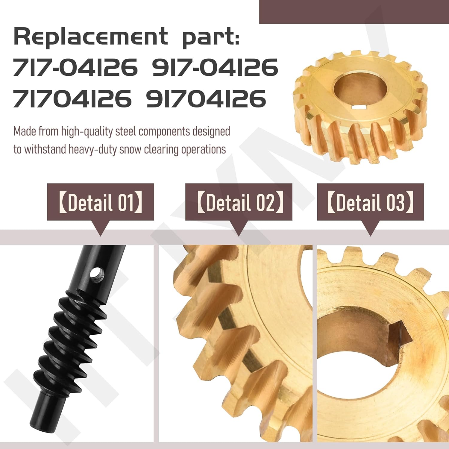 917-04126 Worm Shaft, Replace 717-04126 - Compatible with MTD Cub Cadet Craftsman Troy-Bilt 90026C 728TDE 728 600C 60024PC 10528PC Model + 917-04861 Worm Gear
