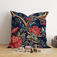 Vista 4 de Funda de almohada estilo chino floral botánico azul marino, burdeos, dorado, funda de almohada asiática de 20 x 20 pulgadas, funda de almohada