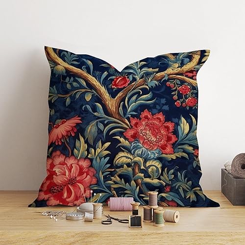 Miniatura 4 de Funda de almohada estilo chino floral botánico azul marino, burdeos, dorado, funda de almohada asiática de 20 x 20 pulgadas, funda de almohada