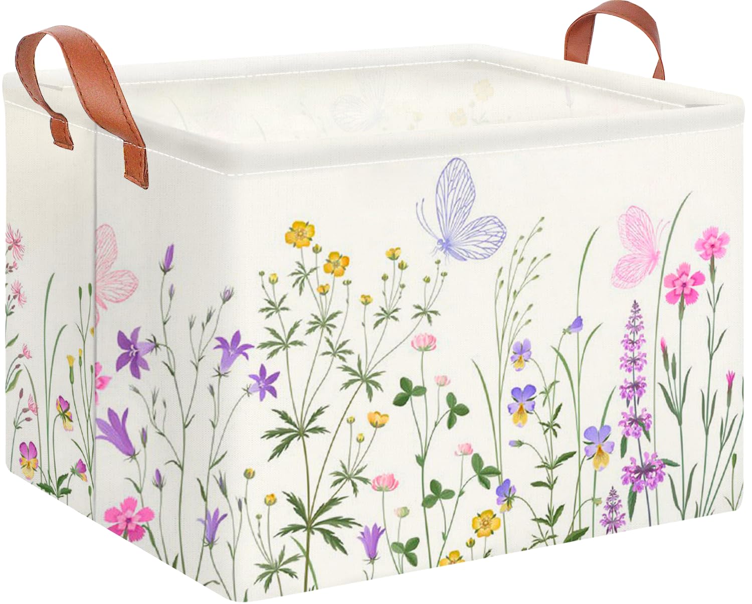 CLOCOR Rectangular Storage Basket Empty,Gift Basket,Waterproof Storage Bin with Handles,Room Decor(Flower)