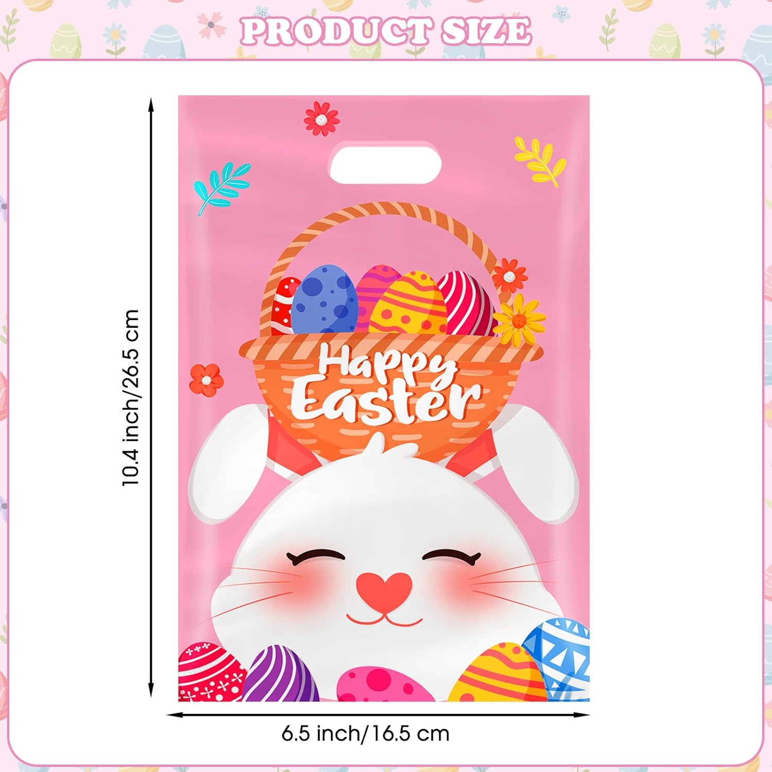 Litmitfu 50 Pcs Easter Gift Bags with Handles, Plastic Happy Bunny Goodie Bags Bulk, Cute Spring Treat Tote Goody Cookie Party Favor Bag for Easter Activity Party Favors Supplies Gifts, 4 Styles - Image 3