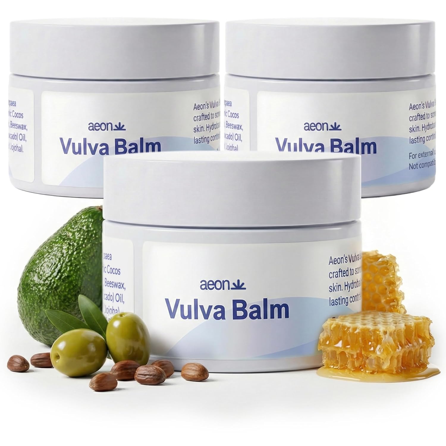 ÆON Aeon Vulva Balm – Organic External Vulvar Moisturizer for Daily Comfort & Dry, Sensitive Skin – Organic Argan & Coconut, Jojoba, Olive, Avocado Oils + Beeswax – Hormone Free, Fragrance Free