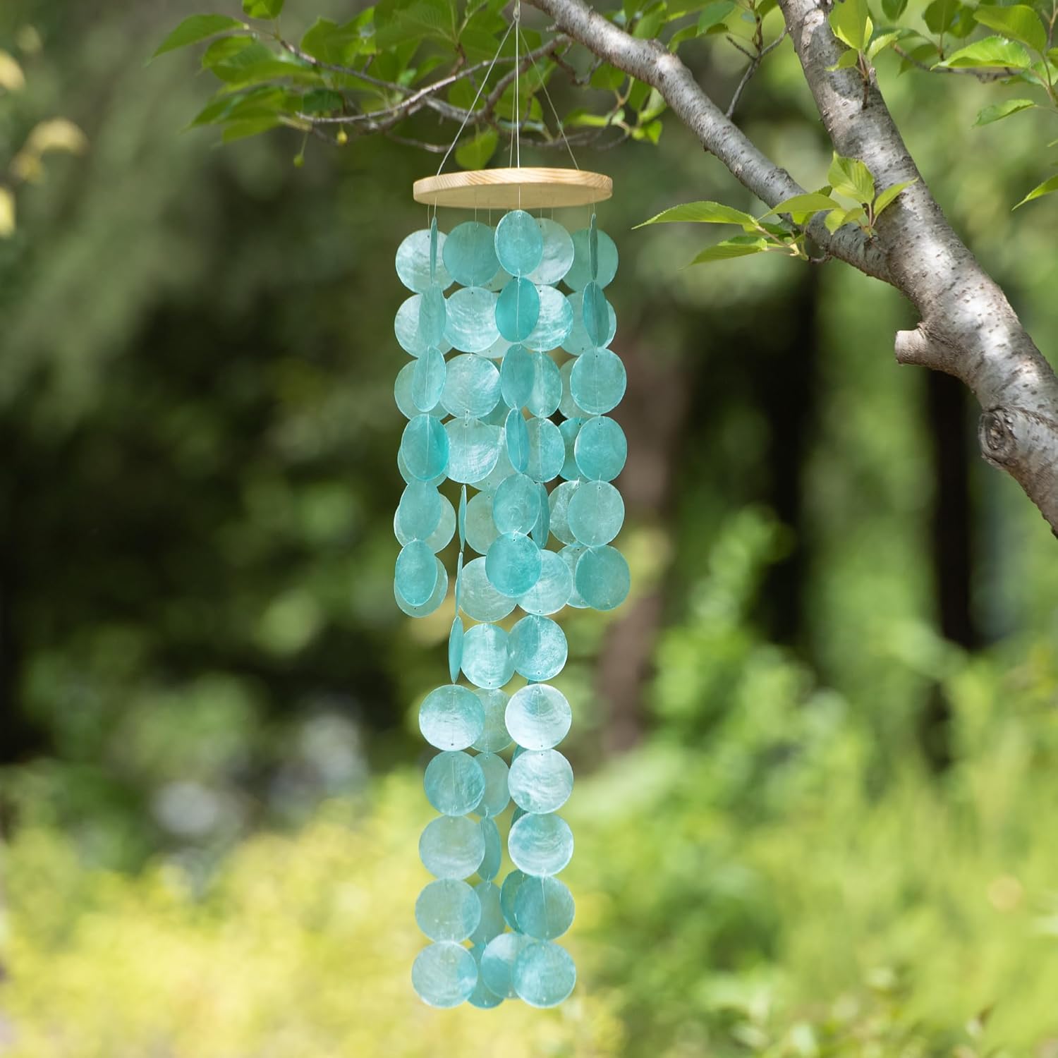 Wind Chimes for Outside - 31'' Handcrafted Turquoise Capiz Shells Windchime Coastal Style Decor for Indoor/Outdoors, Garden Decor, Great for Women, Wind Chimes Lovers and More - Image 2