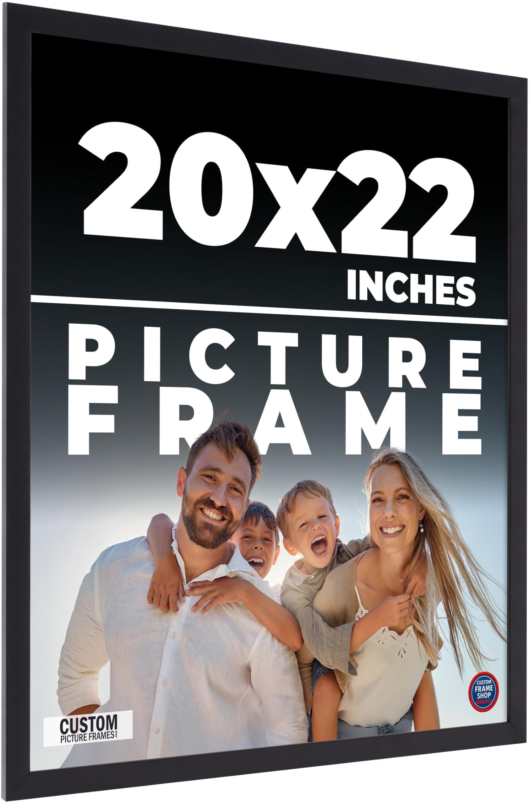 20x22 Frame Black Real Wood Picture Frame Width 0.75 Inches | Interior Frame Depth 0.5 Inches | Noir Classique Mid Century Photo Frame Complete with UV Acrylic, Foam Board Backing & Hanging Hardware
