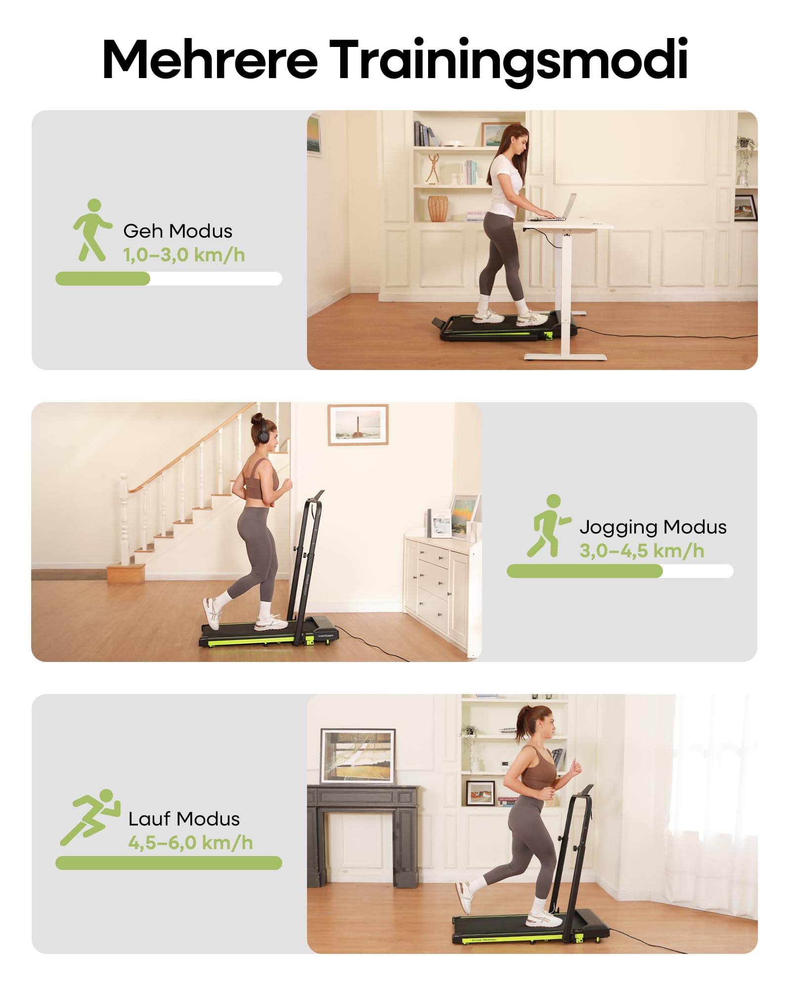 Walking Pad mit 10% Steigung 3,0 HP Laufband für Zuhause klappbares mit Magnet Fernbedienung,Laufband-Schreibtisch mit LED-Anzeige und Einziehbares Steigrohr,12 HIIT,Bis 136 kg