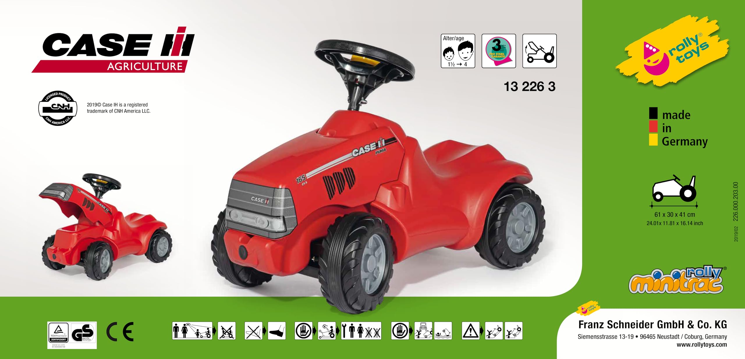 Rolly Toys rollyMinitrac Case Puma 165 CVX (für Kinder von 1,5 - 4 Jahre, Ablagefach unter Motorhaube, Flüsterlaufreifen) 132263, Rot