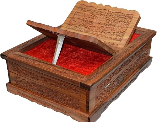 Santo plegable libro soporte madera tallada a mano Rehal caja para el Corán, Biblia, Gita, Gurugr