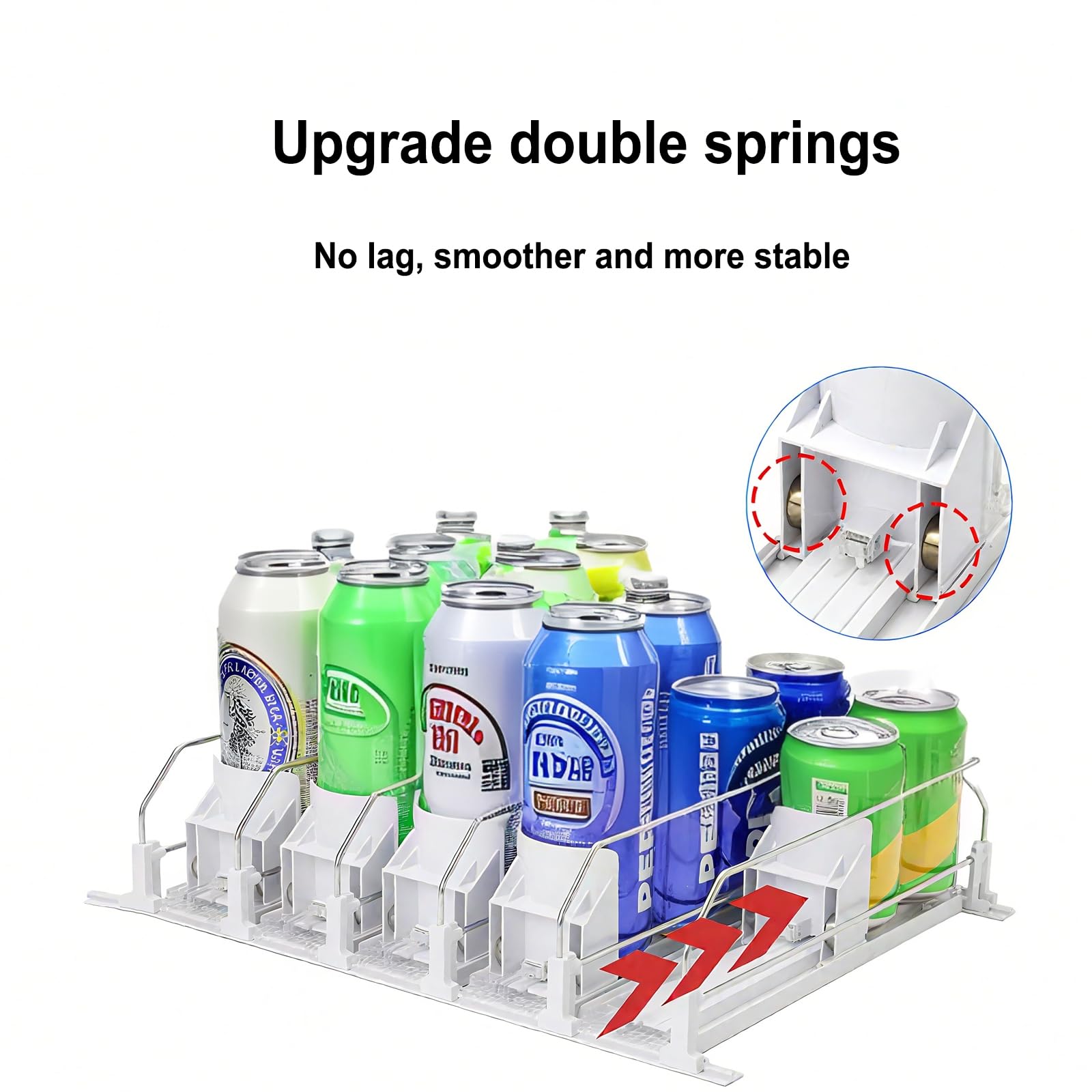 Dispensador automático de latas para refrigerador, organizador de bebidas con mecanismo de sujeción, organizador de latas de cerveza y refrescos con capacidad para hasta 25 latas, 5 filas