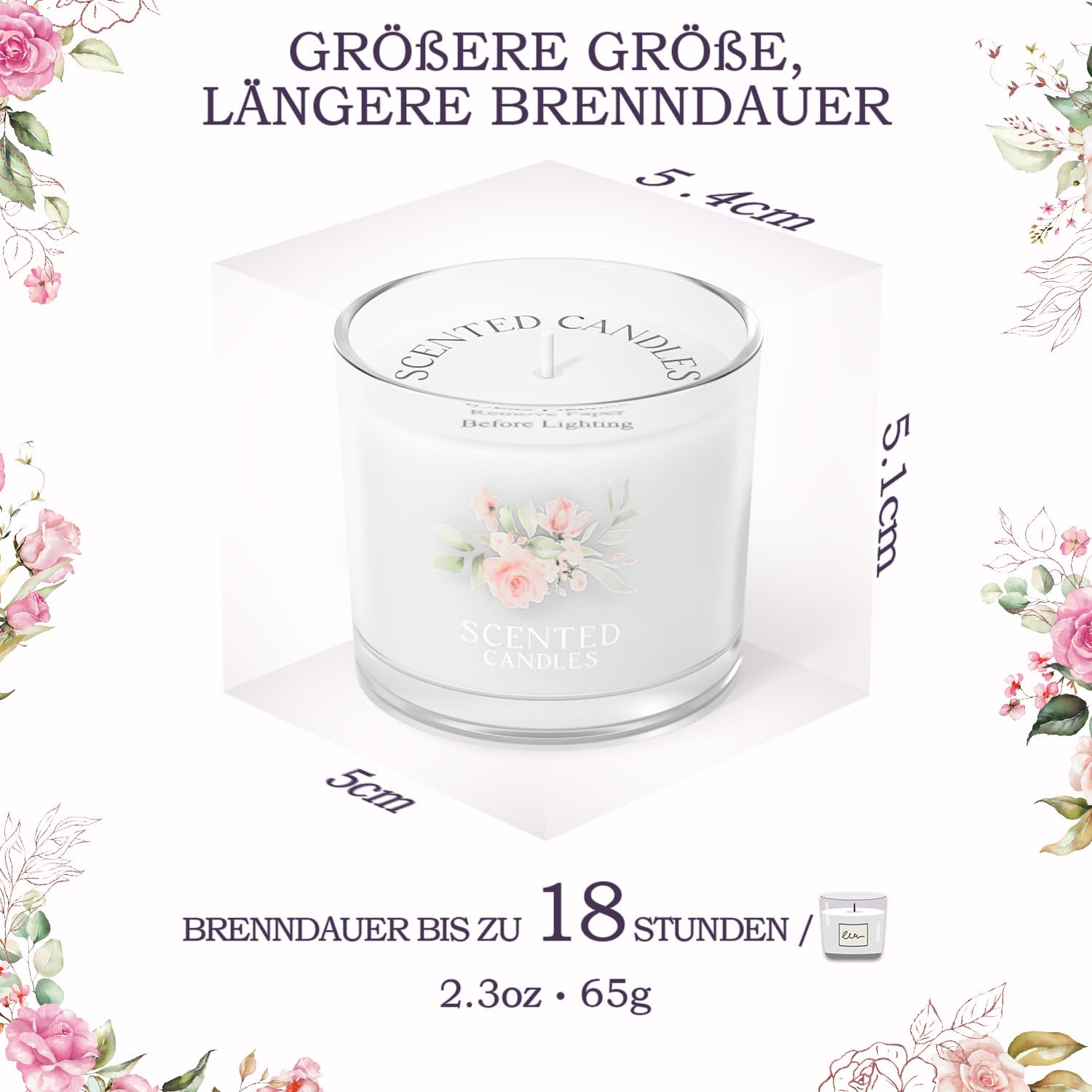 CHILLFLAME Candele Profumate in Vetro, Set di Candele Profumate per Alleviare lo Stress, 3 Candele in Vetro per Donna e Uomo, Regalo di Compleanno per Donna (Rosa + Viola + Bianco, 200g)