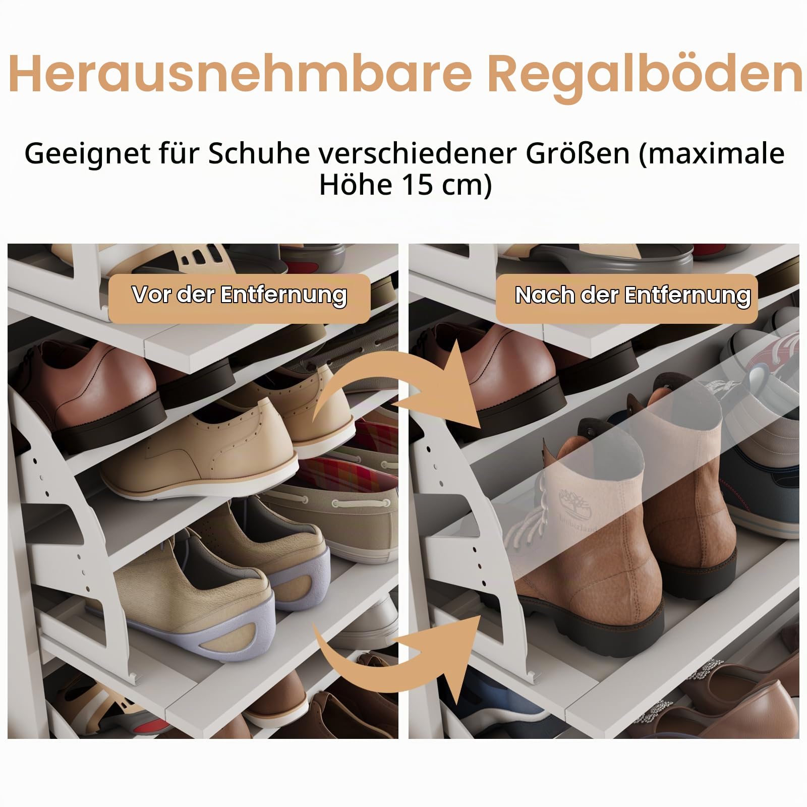 VOWNER Schuhschrank mit 3 Klappen Weiß 80x30x117cm