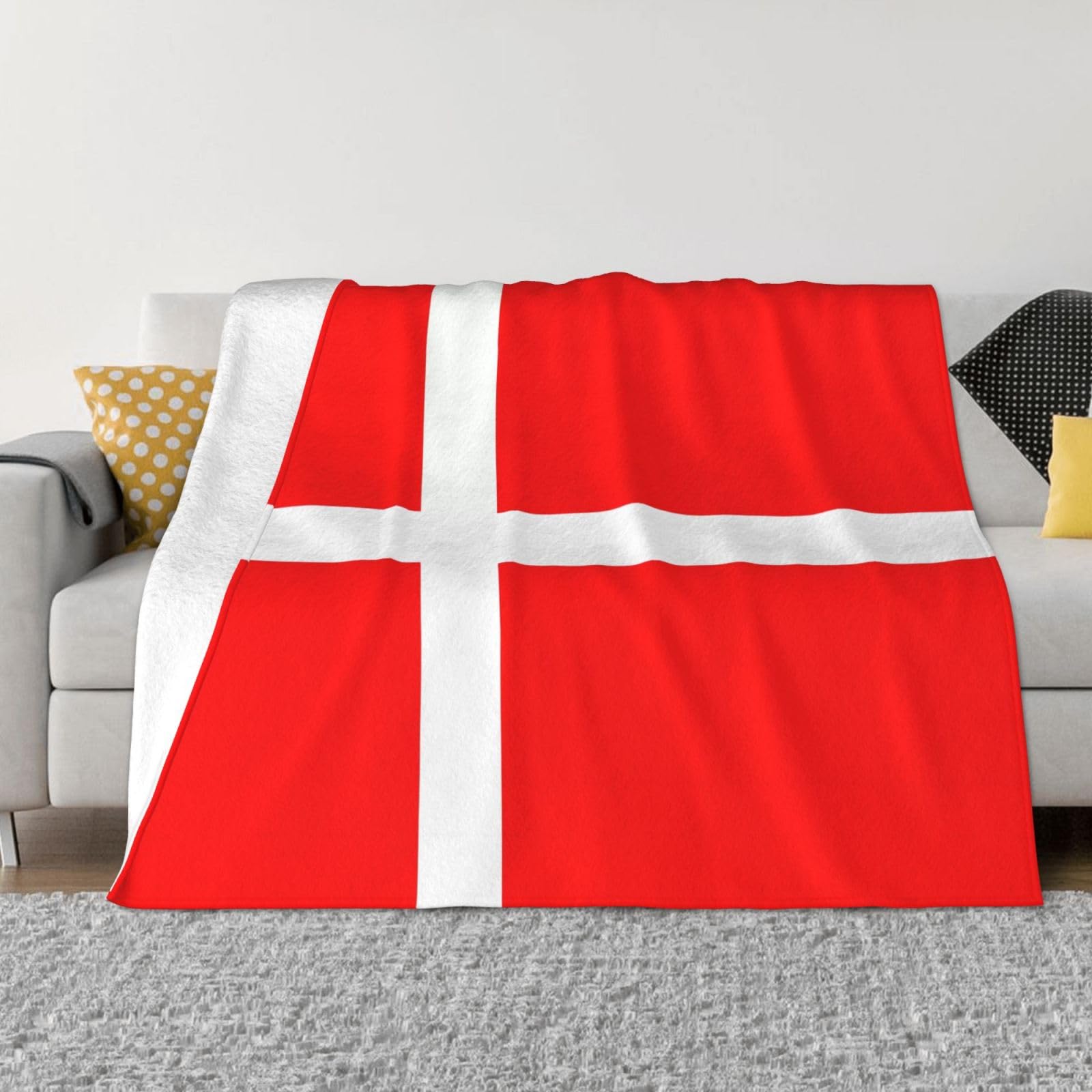 Manta de viaje portátil de 80 x 60 pulgadas, suave, resistente a las arrugas, plegable, exquisita impresión de la bandera danesa de Dinamarca