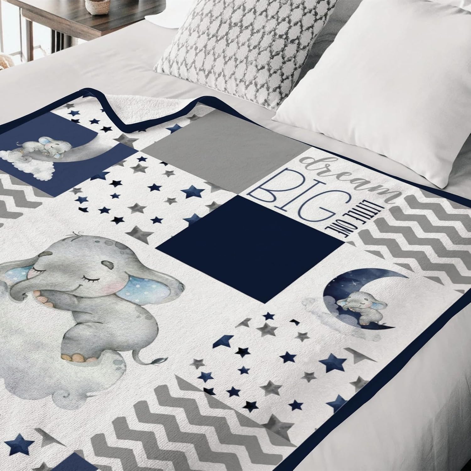 HawSkgFub Baby Toddler Boy Sleeping Elephant Blanket Blue, Nursery Dream Big Little One You are So Loved Star Flannel Fleece Bed Swaddling Blankets, Soft Newborn Baby Shower Kids Crib Bedding 40 x 50
