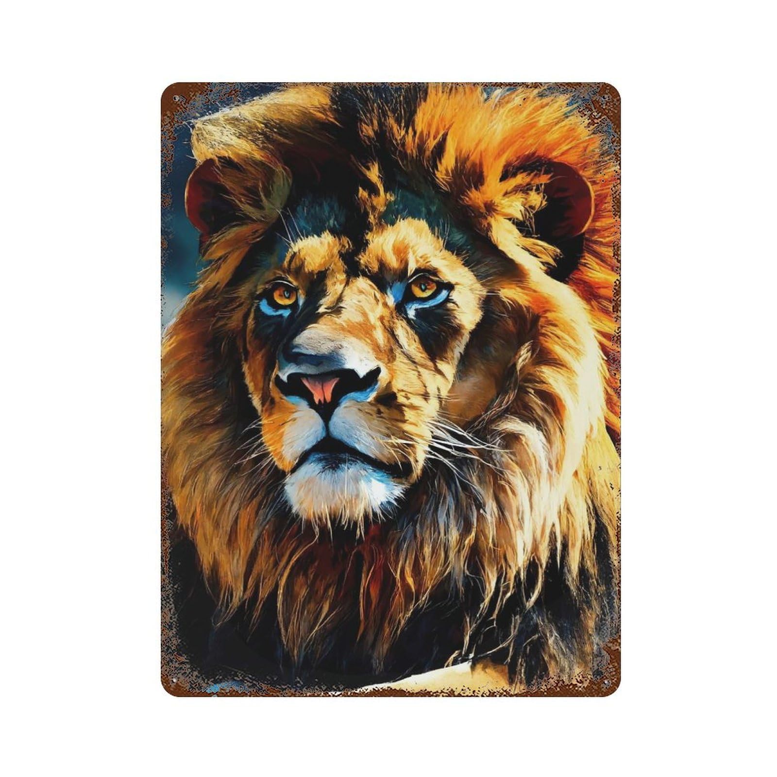 Rust Effect Majestic Lion Portrait Rusty Metal Tin Sign 15.7"x11.8", Old School Wall Decor for Cafe, Home Bar And Lounge Decor