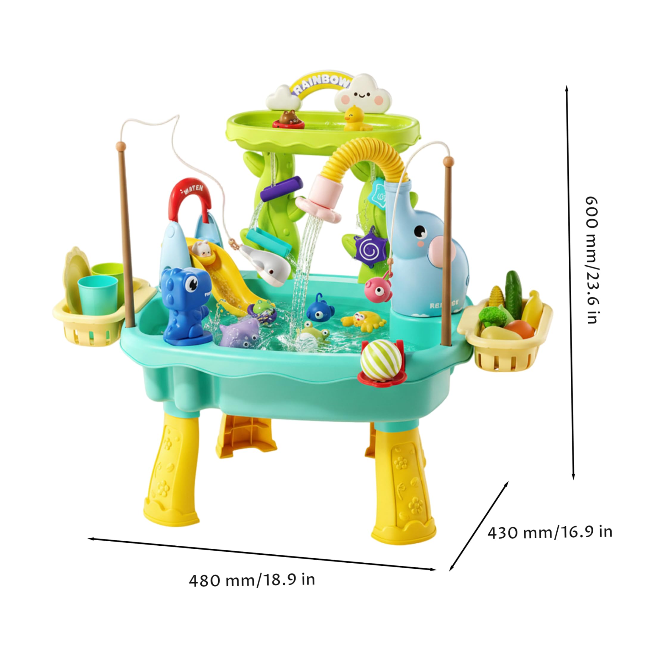 Mesa de Juegos Acuáticos, Bandejas de Agua 6 en 1 de 2 para Niños con Funciones de Circulación, Tobogán y Pesca Azul