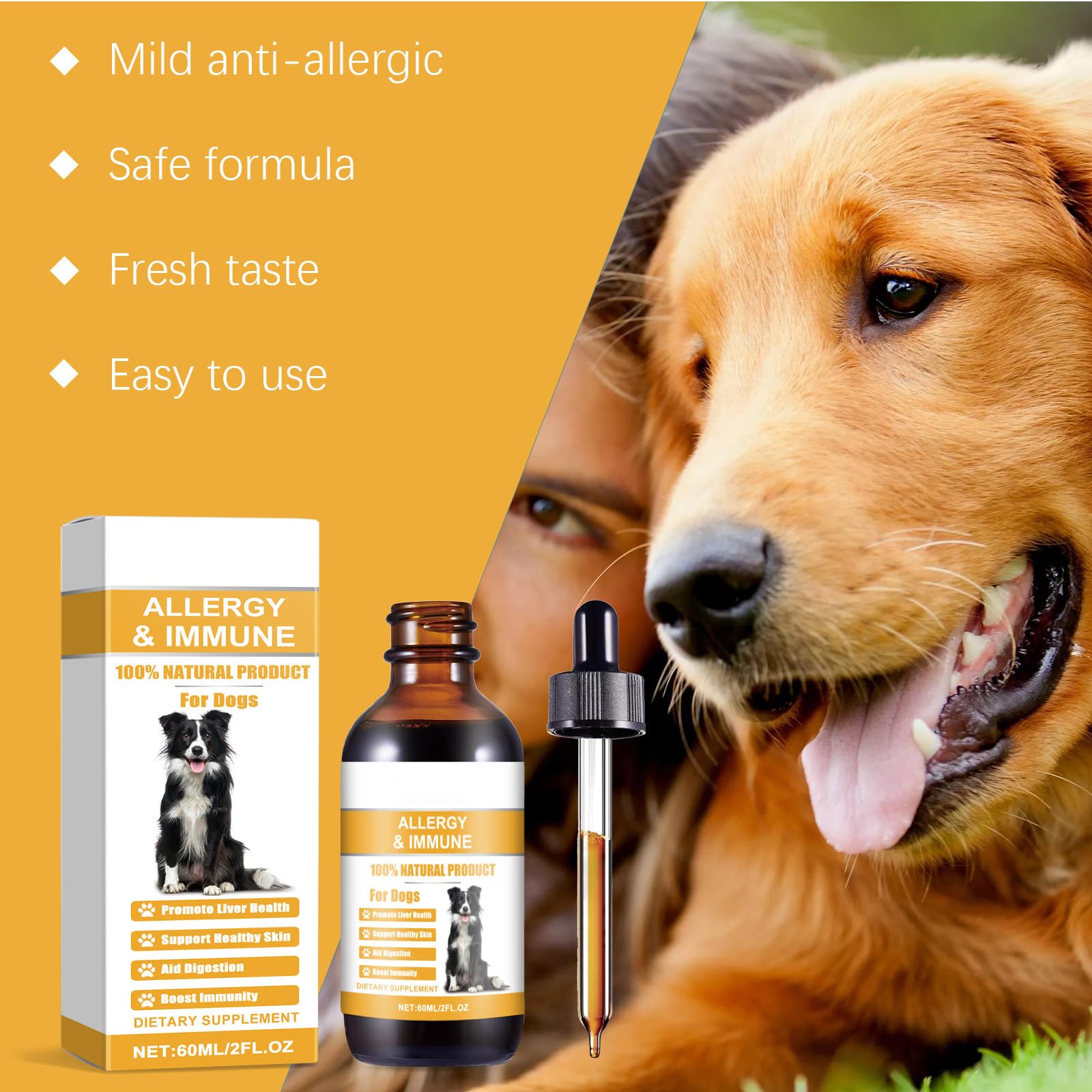 Natürliche Hefepilz-Behandlung für Hunde,Behandlung für Juckende Hundehaut,Verbessert Fell und Haut für Hunde,60ML