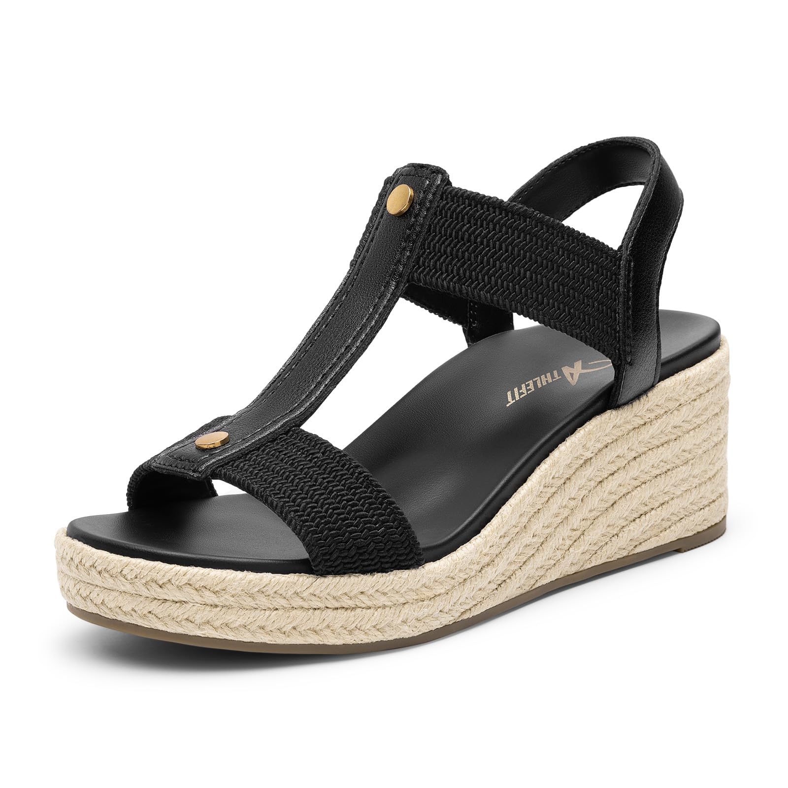 Athlefit Women's Espadrille Platform Wedge Sandals Comfortable Casual Open Toe Summer Dressy Arch Support Sandals with Elastic Strap — view 9