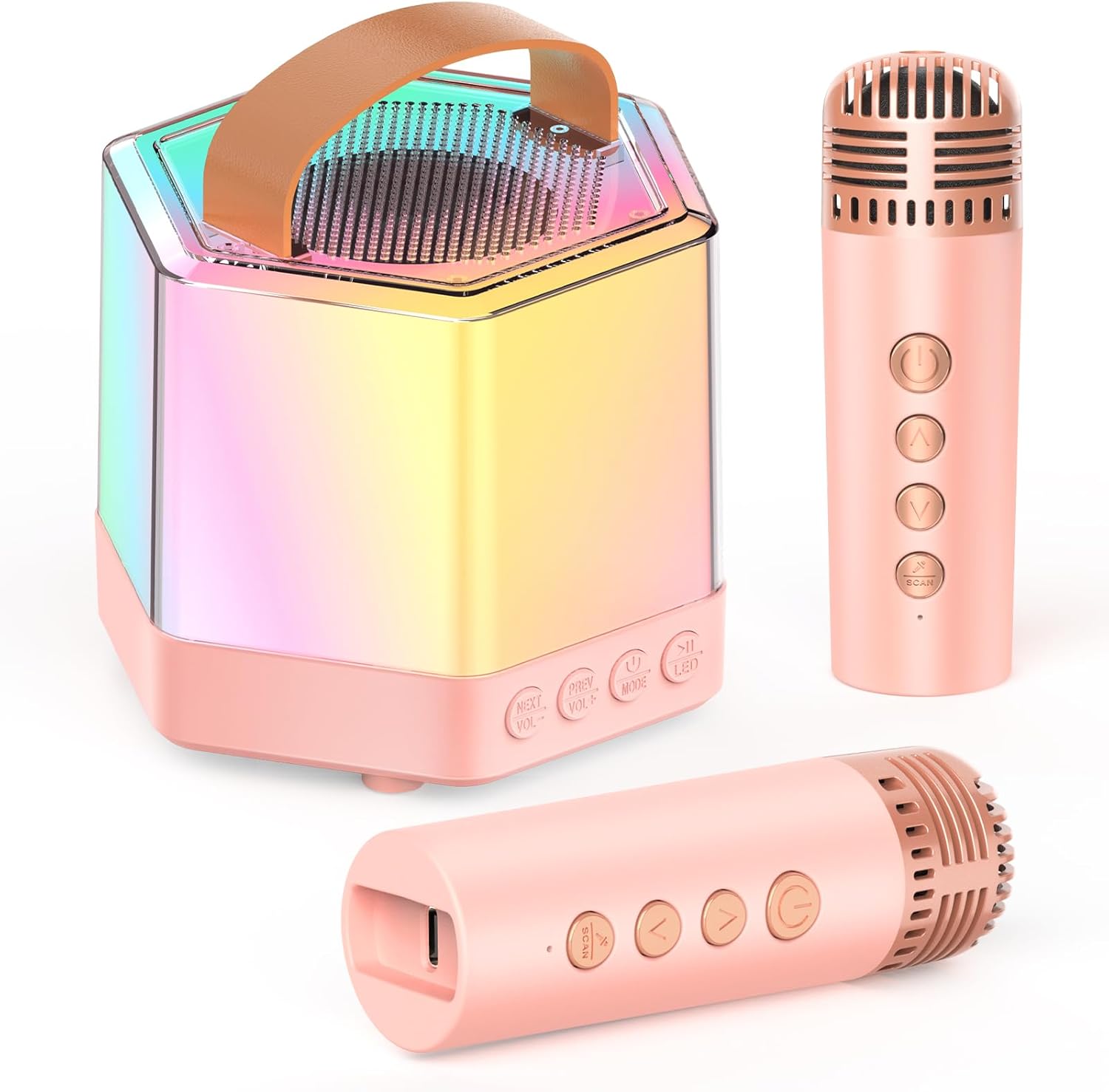 AIDELF Mini Karaoke Machine for Kids - Portable Bluetooth Karaoke Speaker with 2 Wireless Microphones and Party Lights Toy Ages 3-12+,Birthday Gifts for Girls Boys Family Home Party