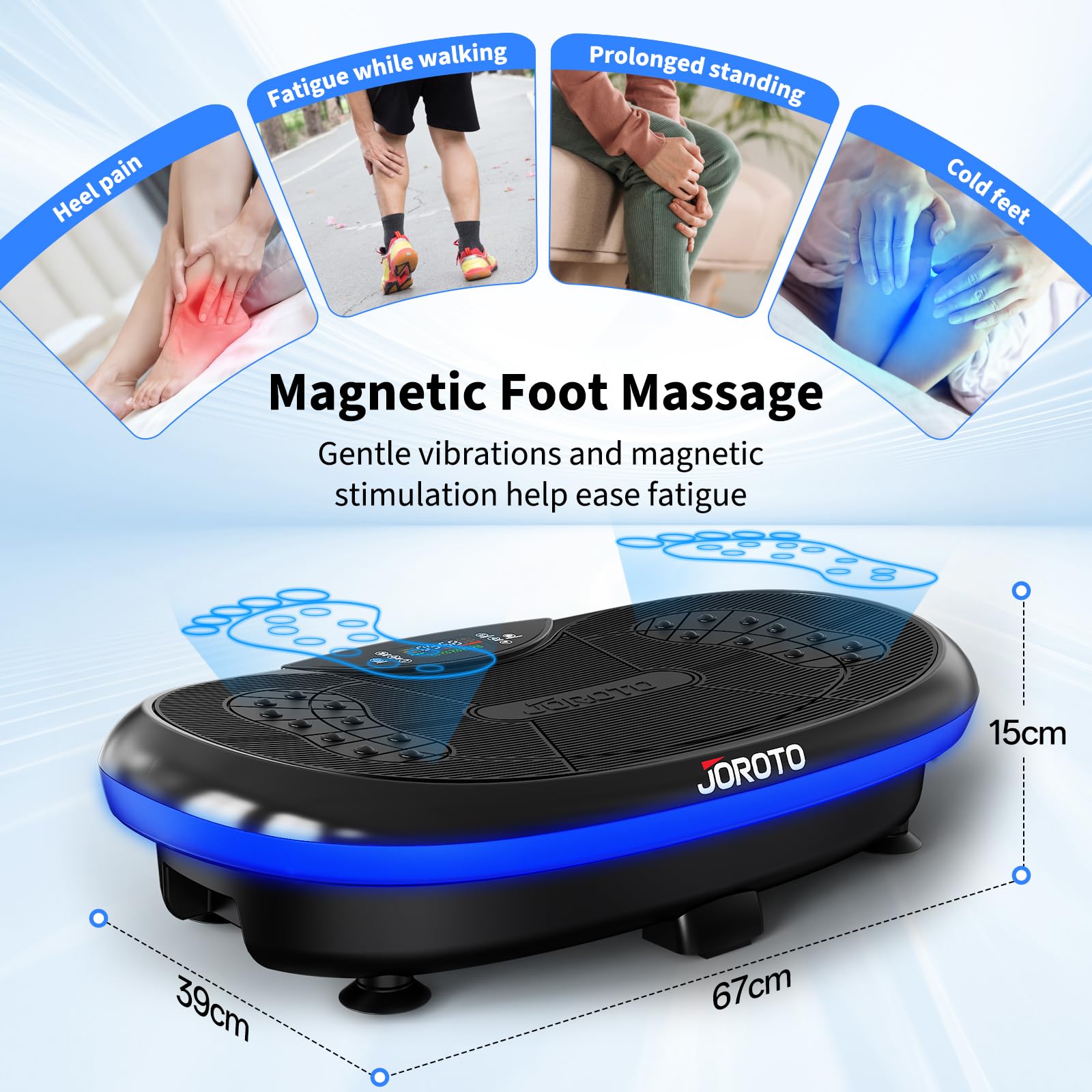 JOROTO Vibrationsplatte 4D für Zuhause - [3 leistungsstarke Motoren] Profi-Ganzkörpertraining | App-kompatibel | Integrierter Bluetooth-Lautsprecher & LED-Lichtern, bis 200 kg, Ideal für Heimfitness