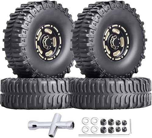 Miniatura 8 de Hobbypark Ruedas y neumáticos Beadlock de latón 1.0 para 118 TRX4M Upgrades Parts 118 SCX24 124 RC Crawler de repuesto, juego de 4 (Tipo E)