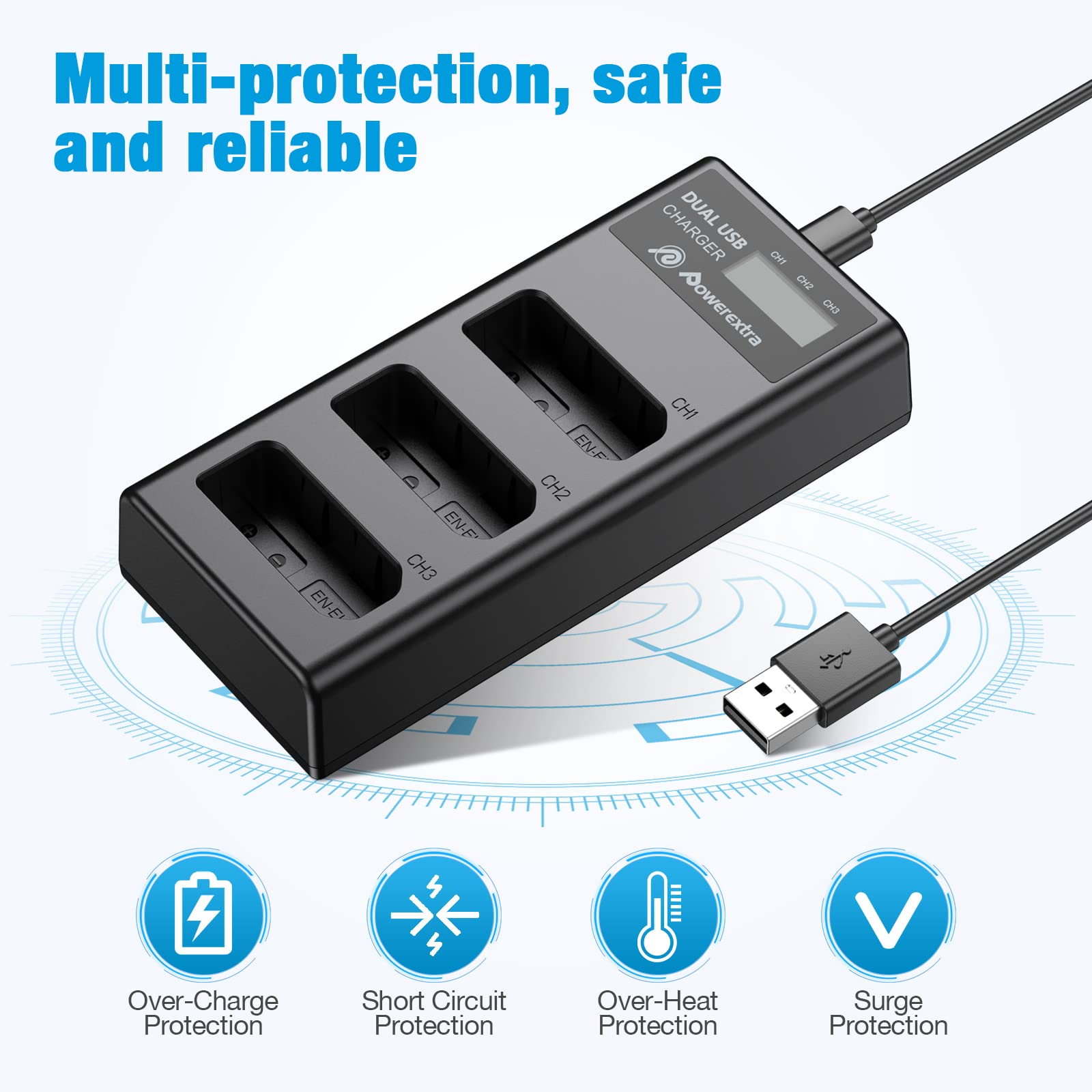 Powerextra 3 x EN-EL14 EN-EL14a Battery & LCD Triple Charger Compatible with Nikon D5600 D5500 D5300 D5200 D5100 D3500 D3400 D3300 D3200 D3100 Df Coolpix P7800 P7700 P7200 P7100 P7000