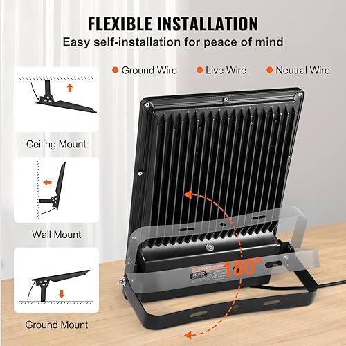 Miniatura 5 de VEVOR Luz LED para estadio, 300 W 35000 LM, luz de inundación LED de 6500 K, luz de inundación blanca brillante para exteriores con enchufe, luz de