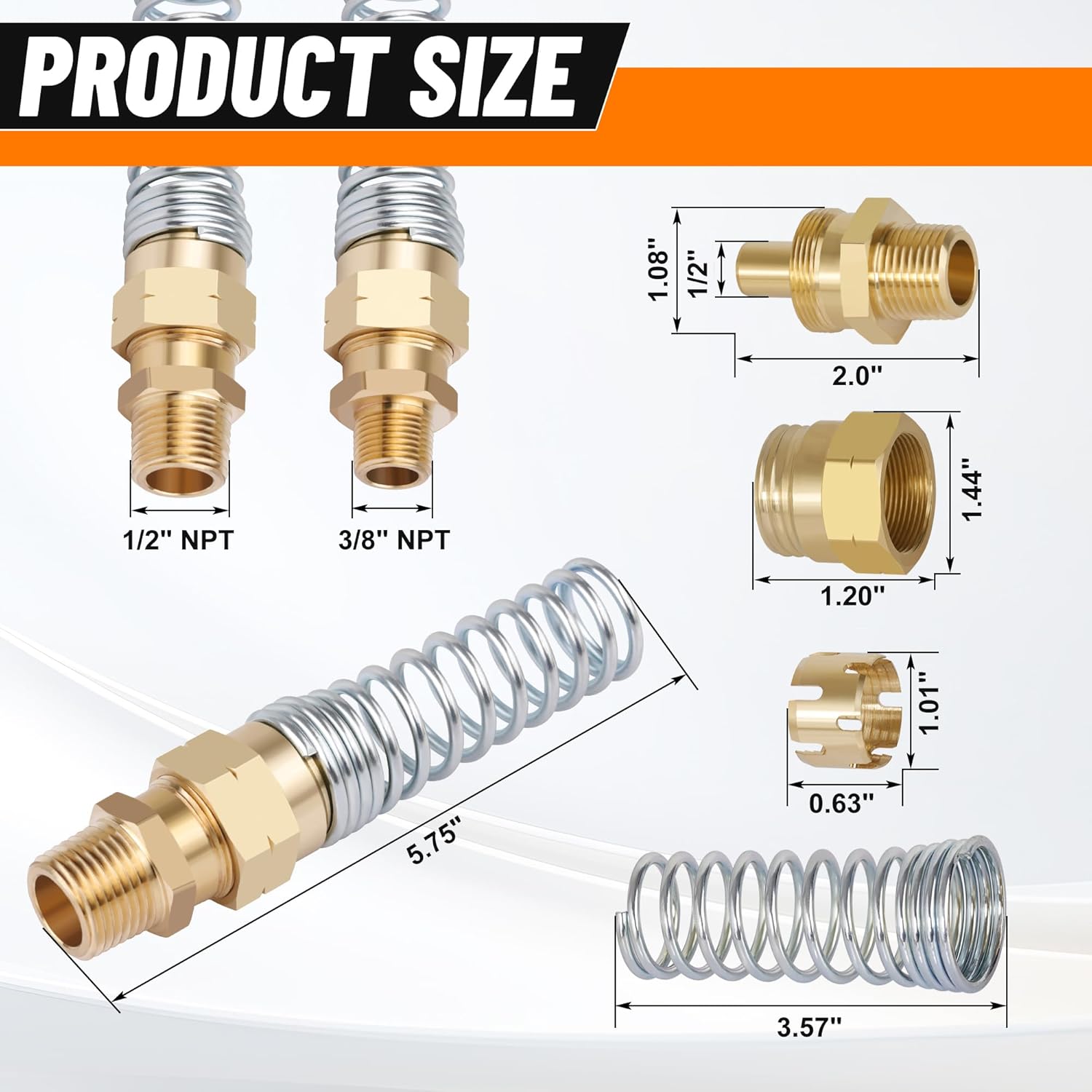 6PCS Air Brake Hose End Connector Set, Dazakoot 3/8” Male x1/2” Hose, 1/2” Male x 1/2” Hoses，Air Brake Line End Fitting with Spring for Semi Truck