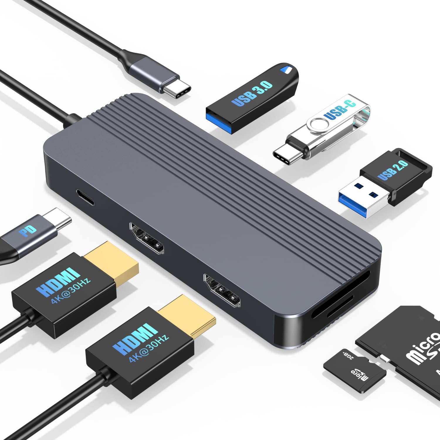 Docking Station Dual Monitor per HP/Dell/Lenovo/MacBook, Adattatore Hub USB C con Dual HDMI 4K, Docking Station 8 in 1 per laptop, Dock USB C con USB 3.0, Ricarica PD, Lettore di Schede SD/TF