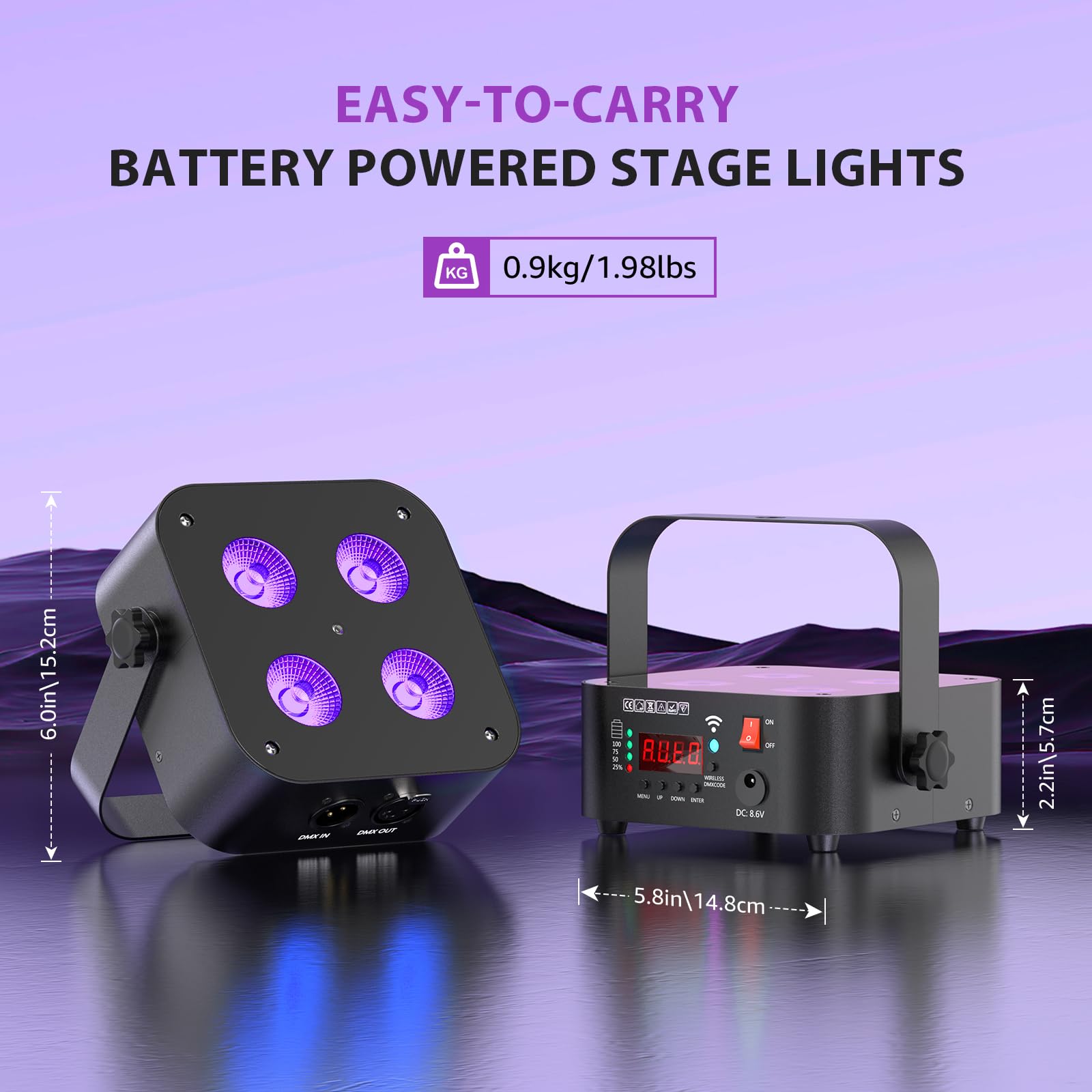 4 pezzi 4x18 W Batteria LED par RGBWA UV Ricaricabile Fari luce palco con APP/DMX/telecomando Luce diasoc per feste DJ matrimonio compleanno Natale Halloween